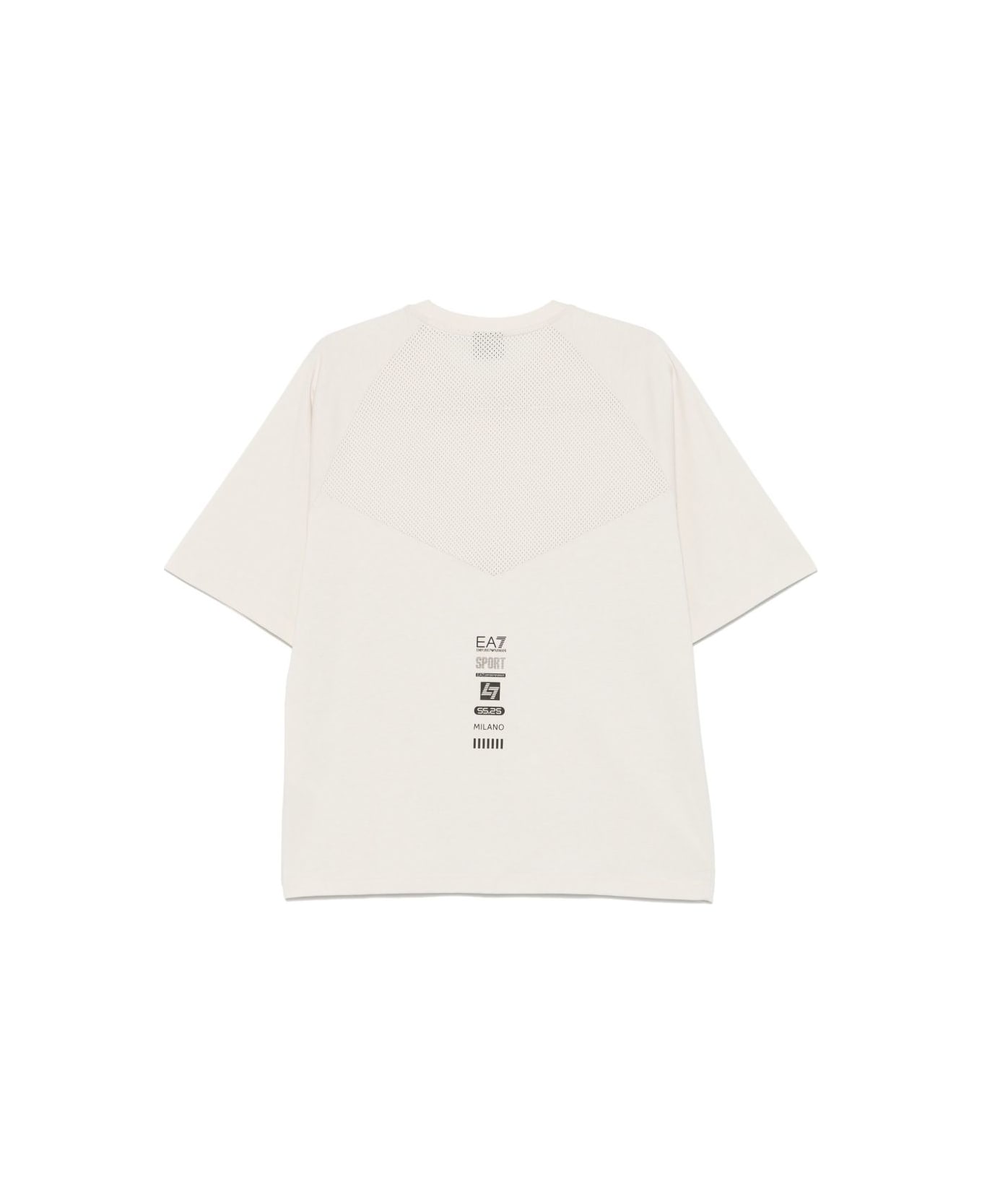 EA7 Logo Cotton T-shirt - Beige