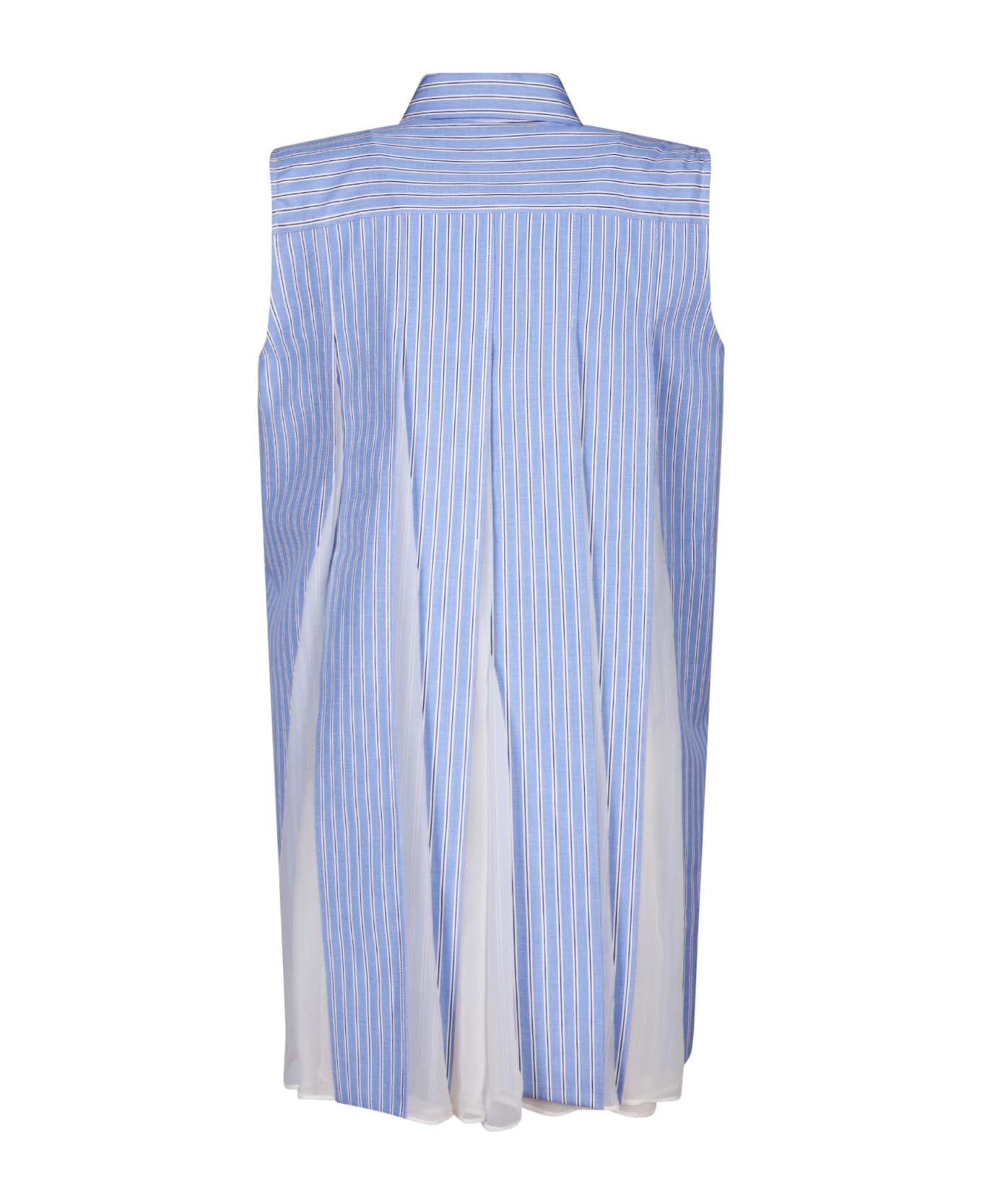 Sacai White And Light Blue Striped Poplin Dress - Multi