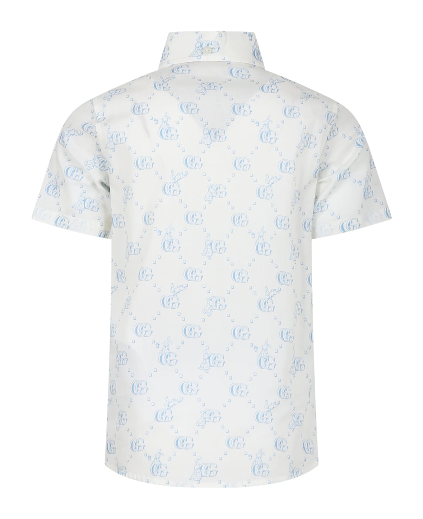 Gucci Shirt For Boy With Light Blue Logo And All-over Rabbit - White
