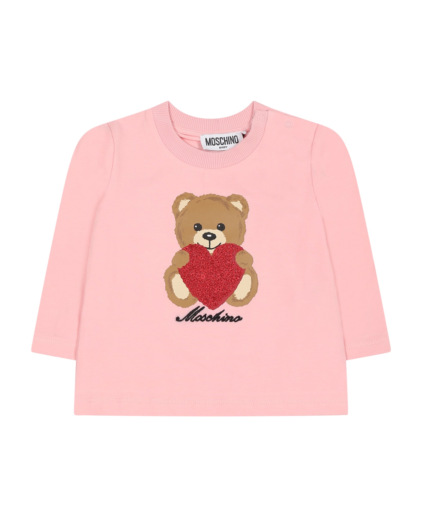 Moschino Pink T-shirt For Baby Girl With Teddy Bear And Logo - Pink