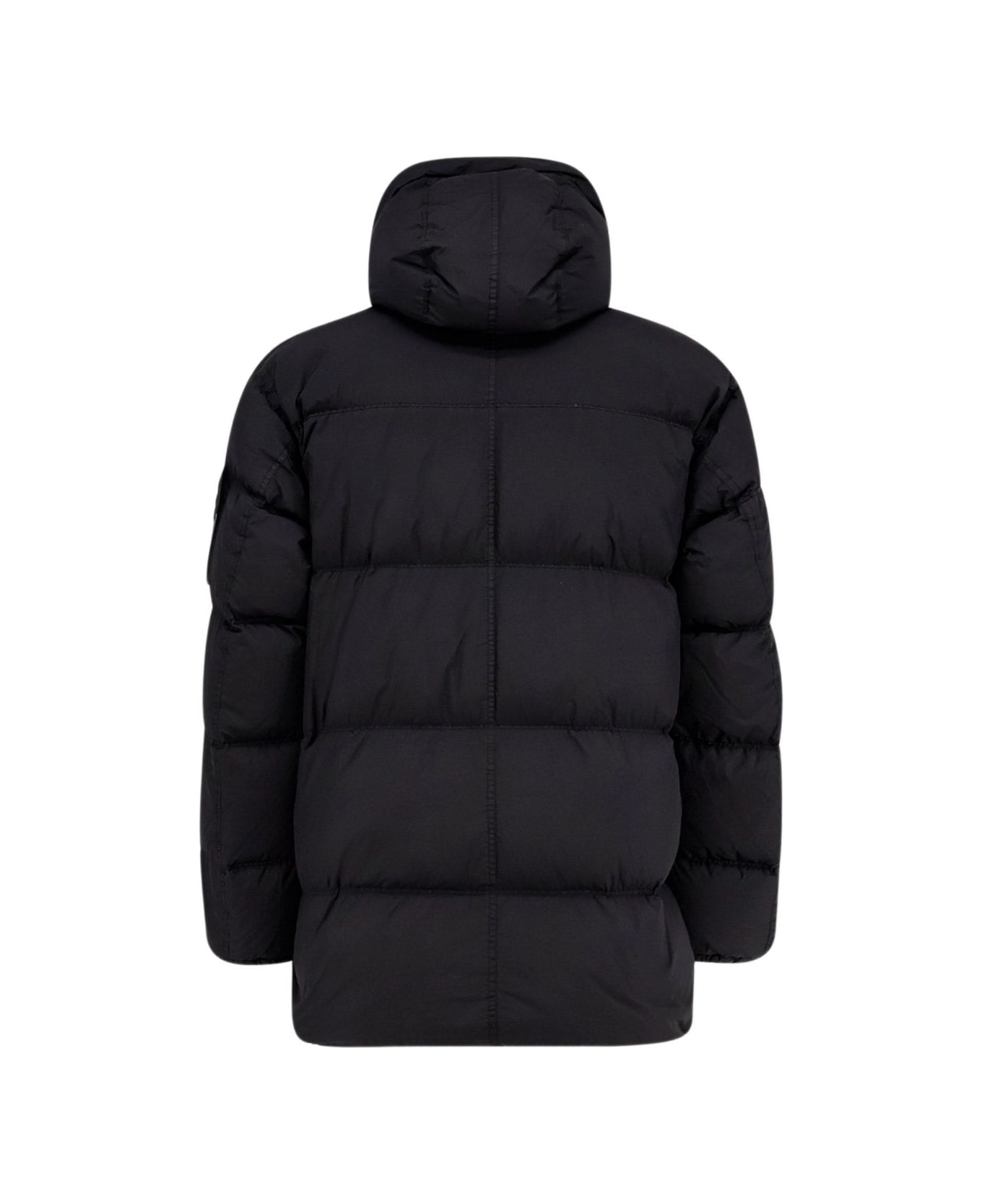 Stone Island Short Hooded Down Jacekt - Black