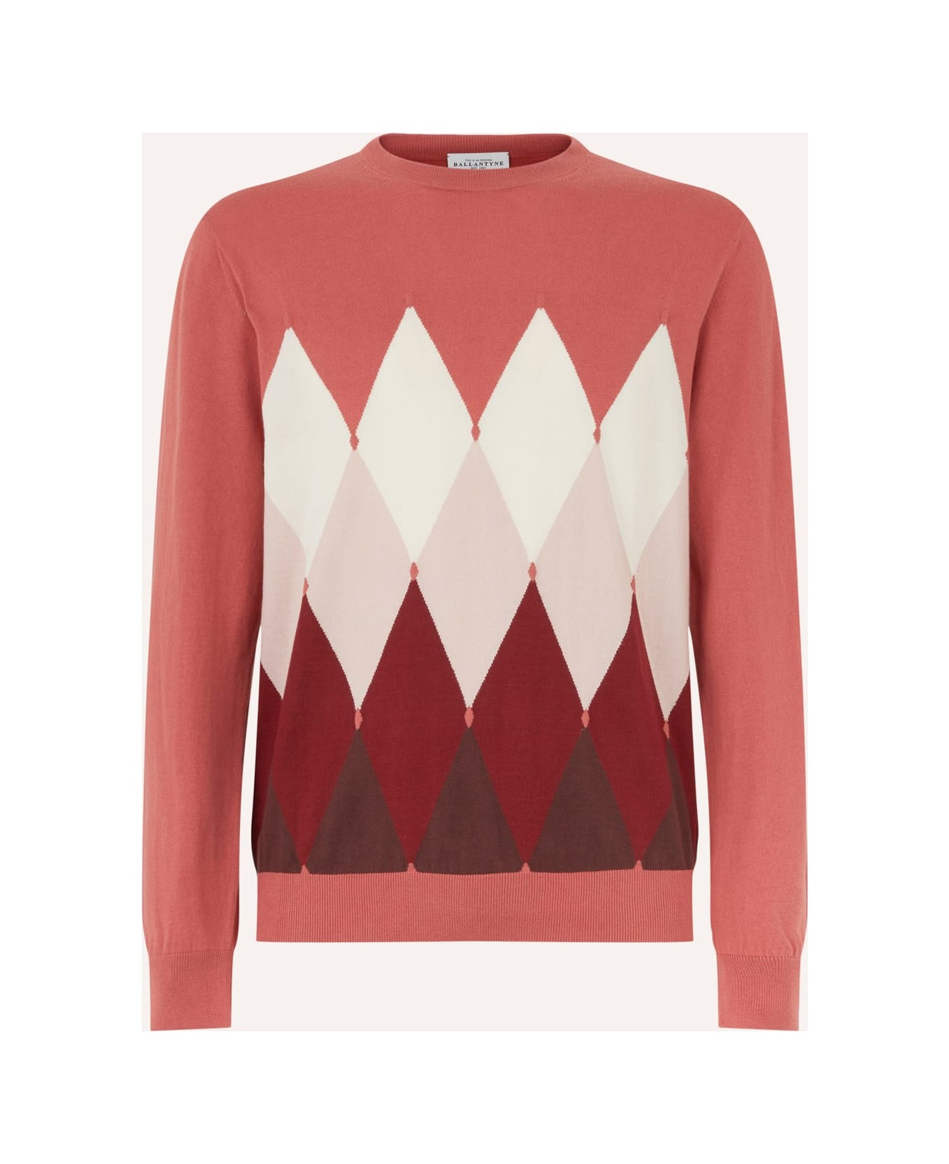 Ballantyne Diamond R Neck Pullover In Cotton And Cashmere - Pink