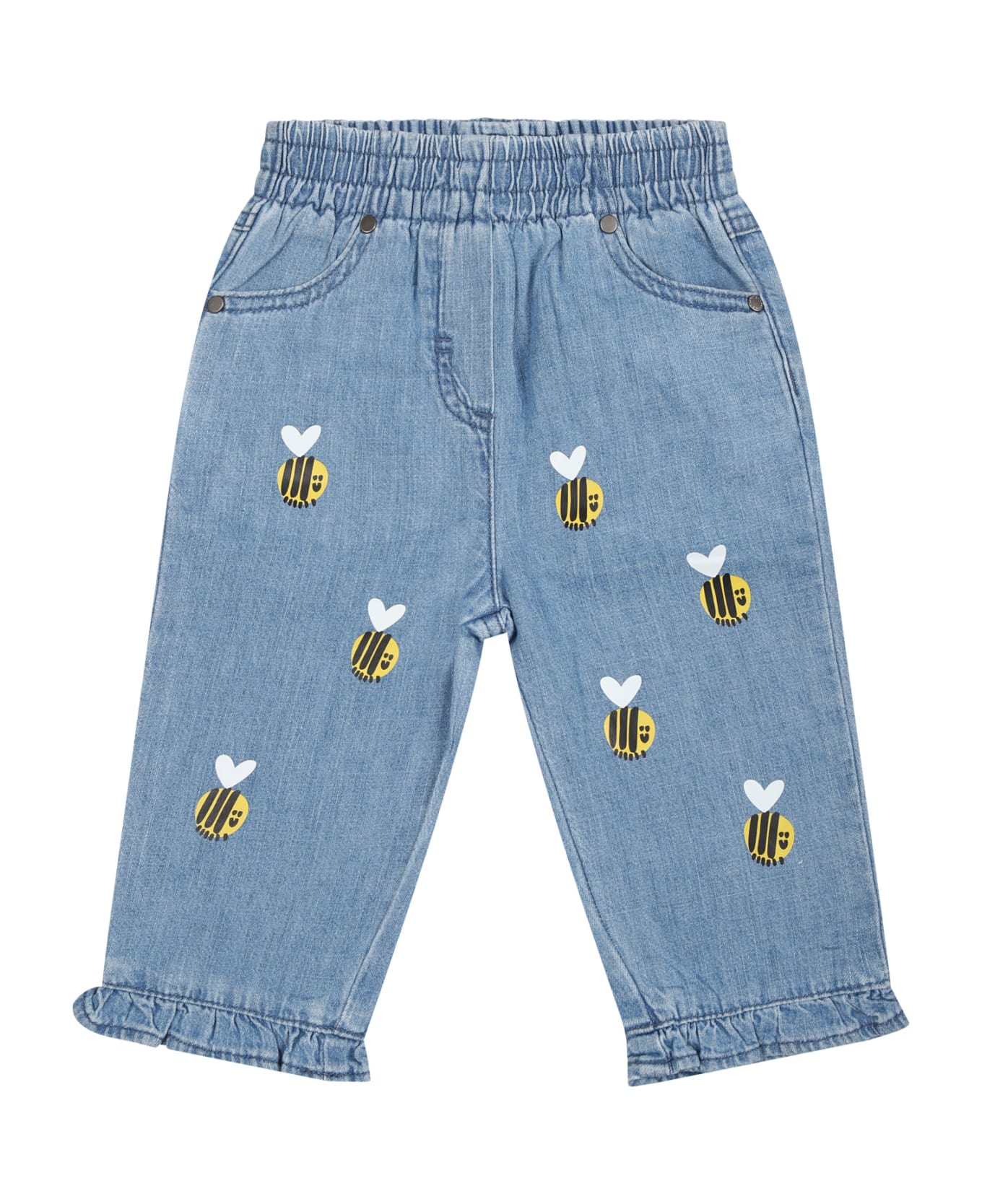 Stella McCartney Kids Blue Jeans For Baby Girl With Beees - Denim