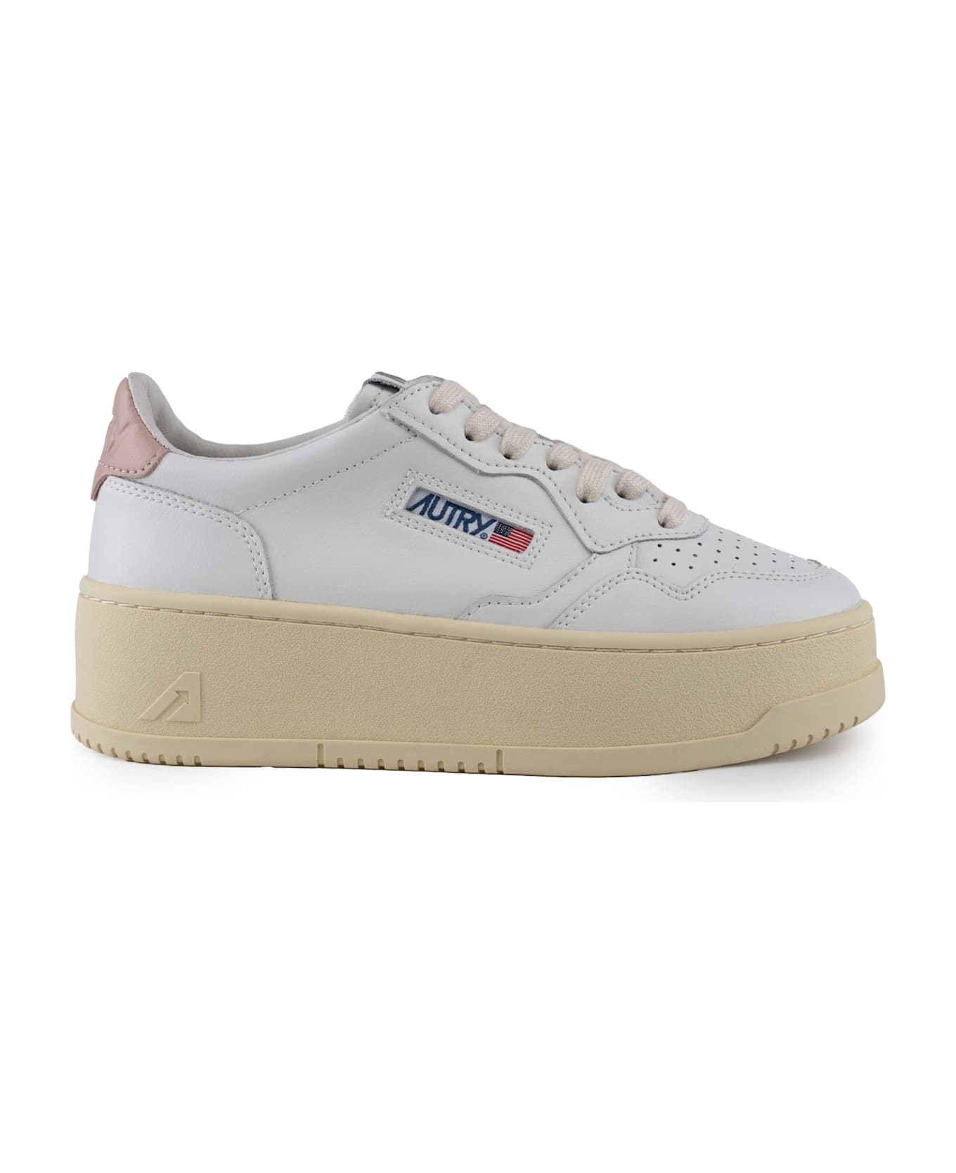 Autry Medalist Platform Sneakers In Leather - Leat/leat wht/powder