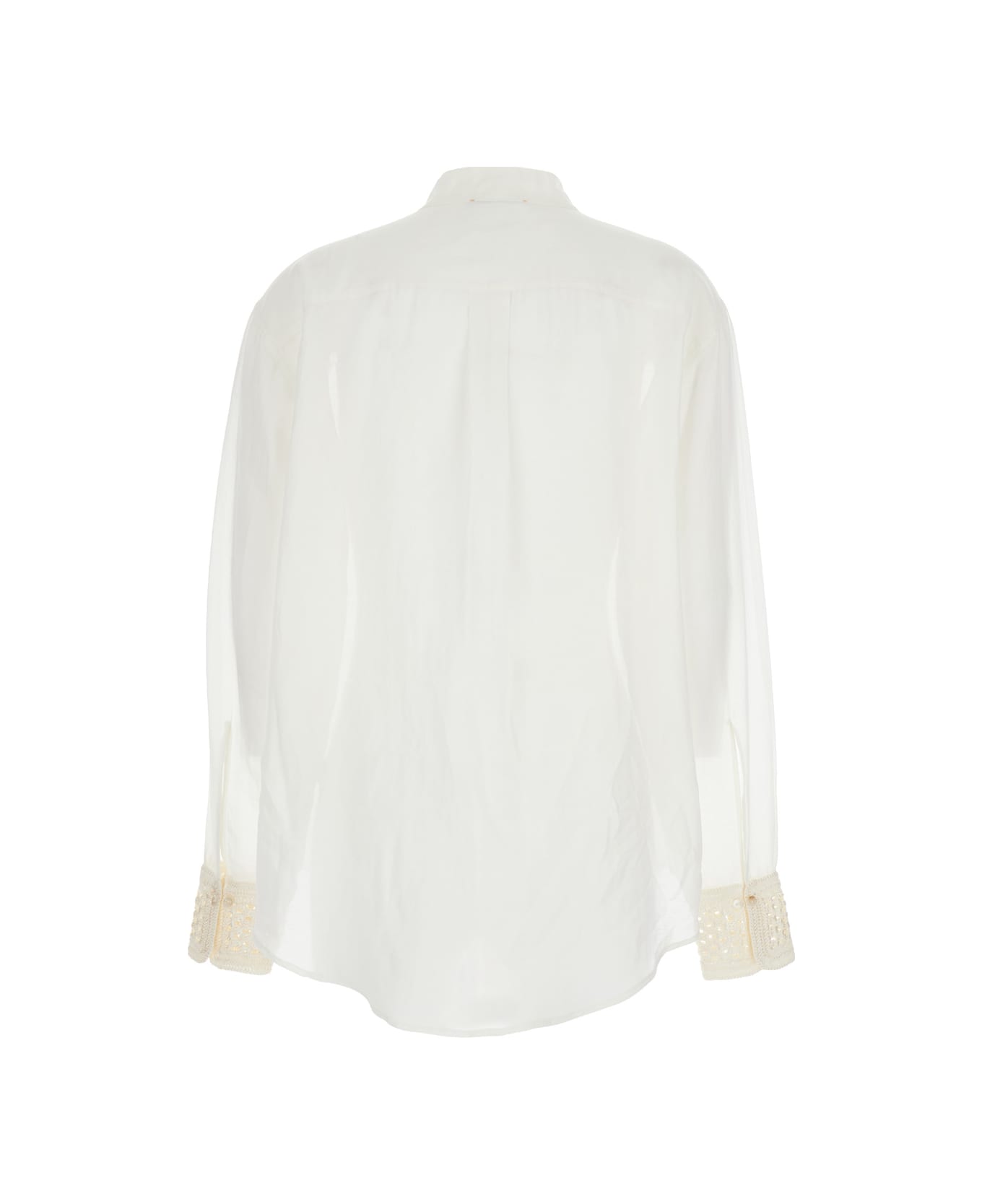 Forte_Forte White Shirt With Pearls Details In Cotton And Silk Woman - White シャツ