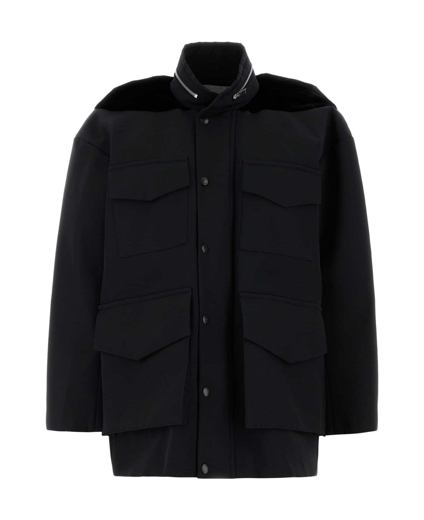 Sacai Black Grosgrain Oversize Jacket - BLACK