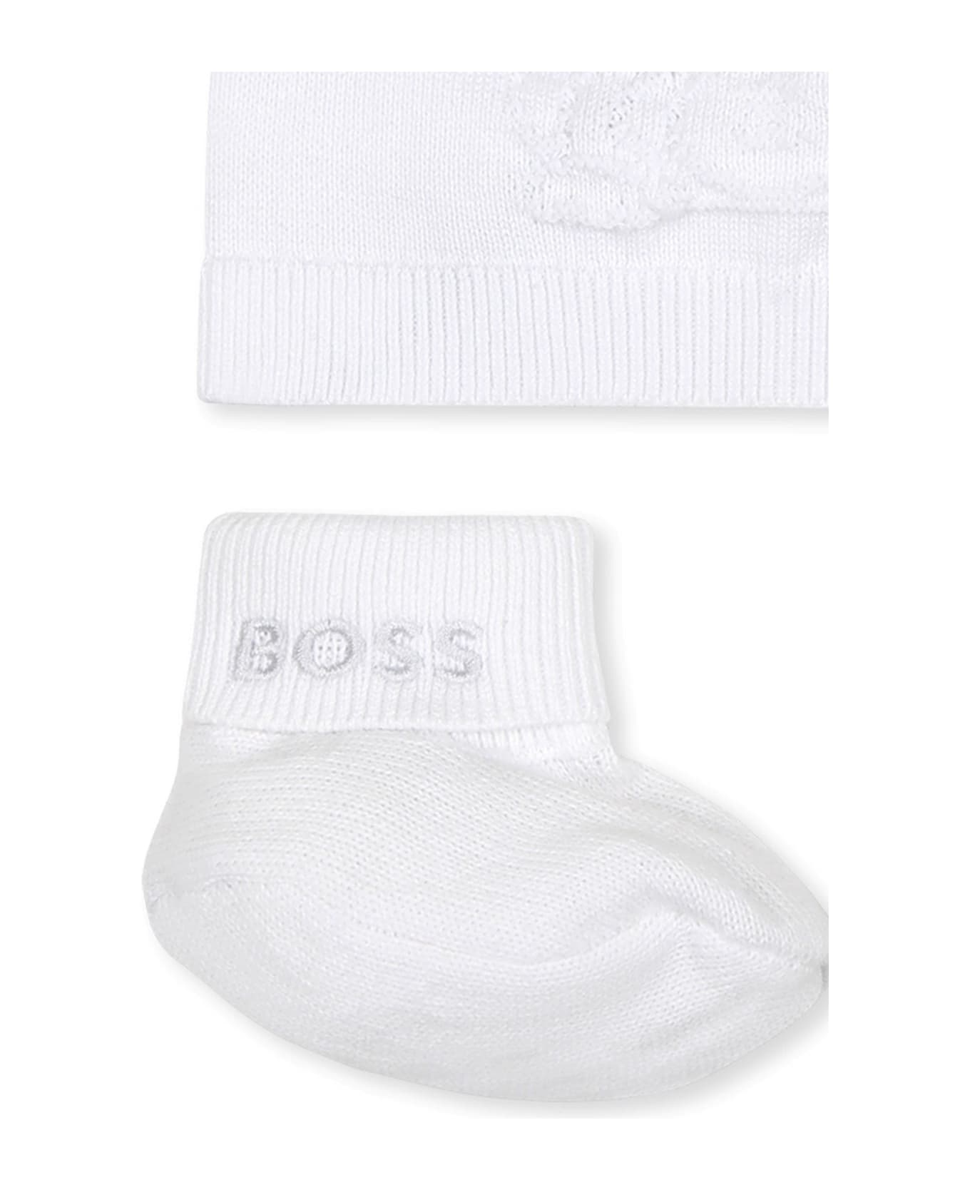 Hugo Boss White Accessory Set For Baby Boy With Logo - White