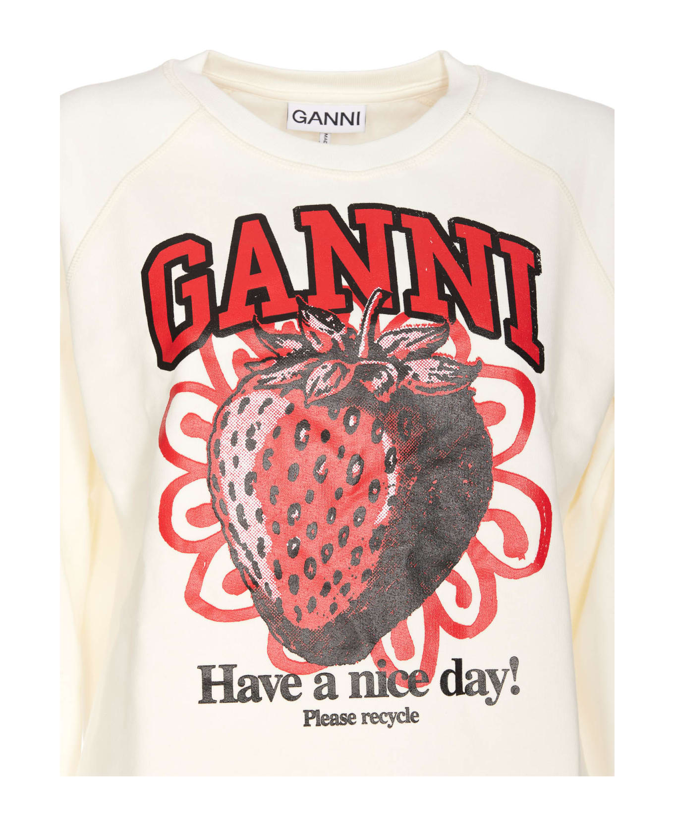 Ganni Isoli Raglan Strawberry Sweatshirt - WHITE