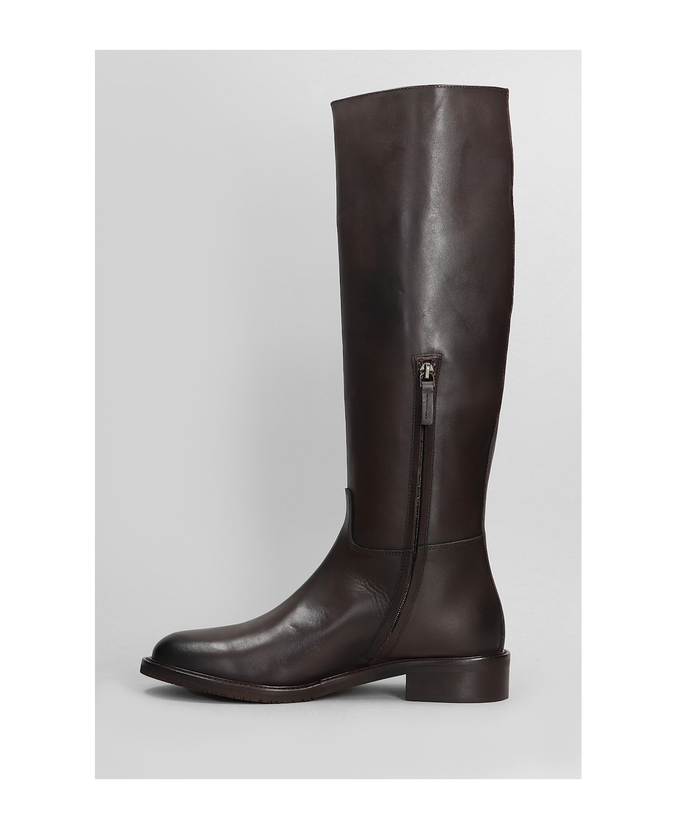 Julie Dee Low Heels Boots In Dark Brown Leather - dark brown