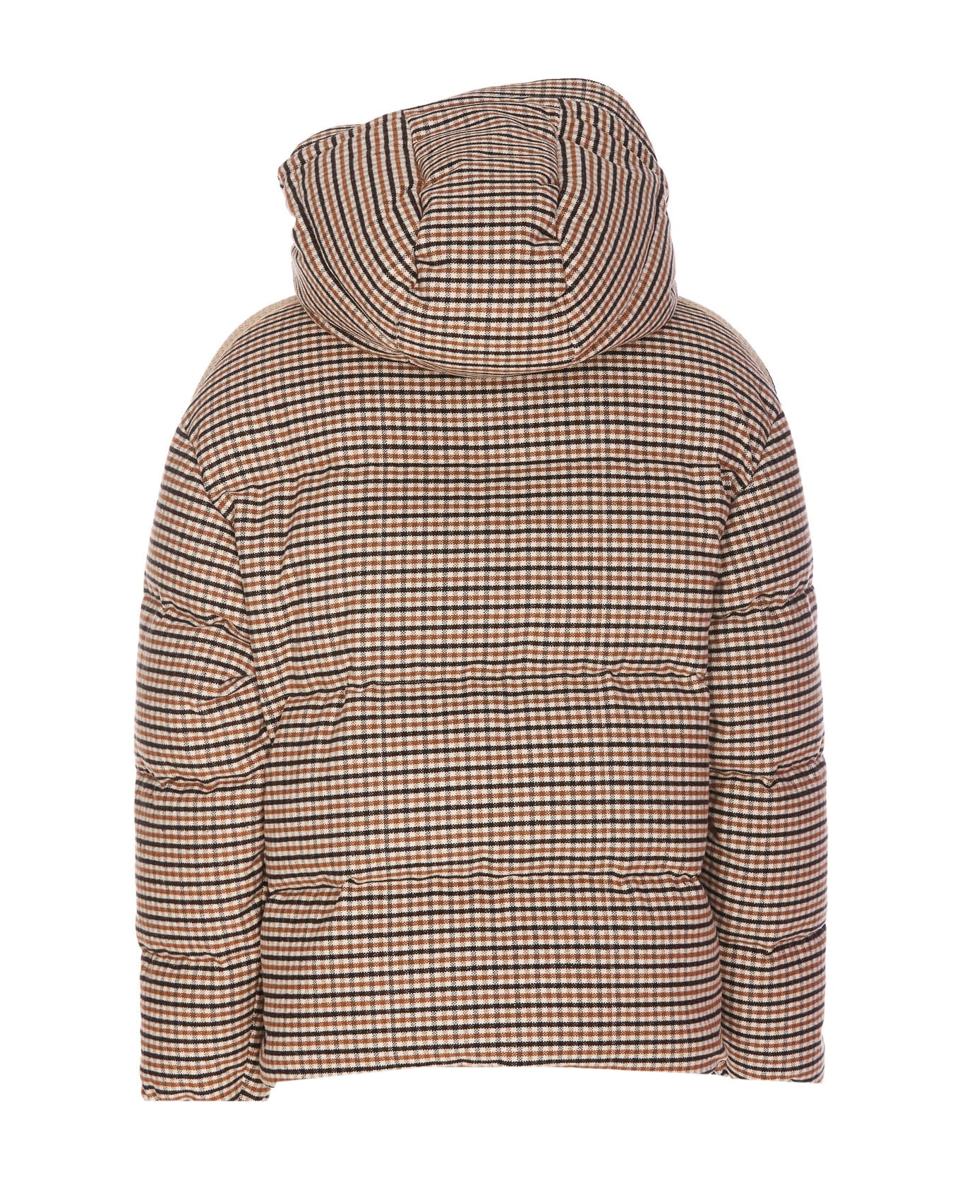 Palm Angels Micro Check Hooded Puffer - BROWN ダウンジャケット