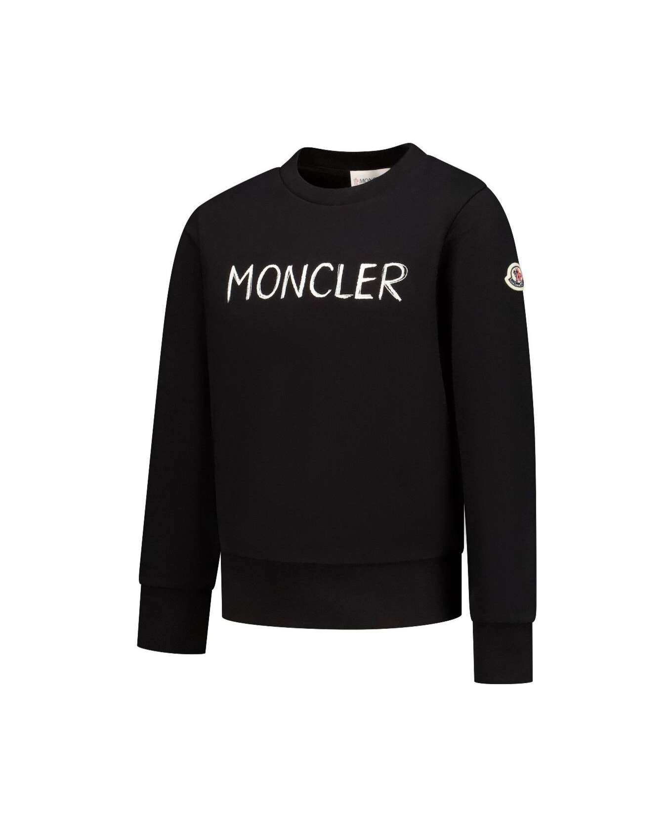 Moncler Black Sweatshirt With Lettering Logo On The Front And Logo Patch On The Sleeve In Cotton Boy - Black