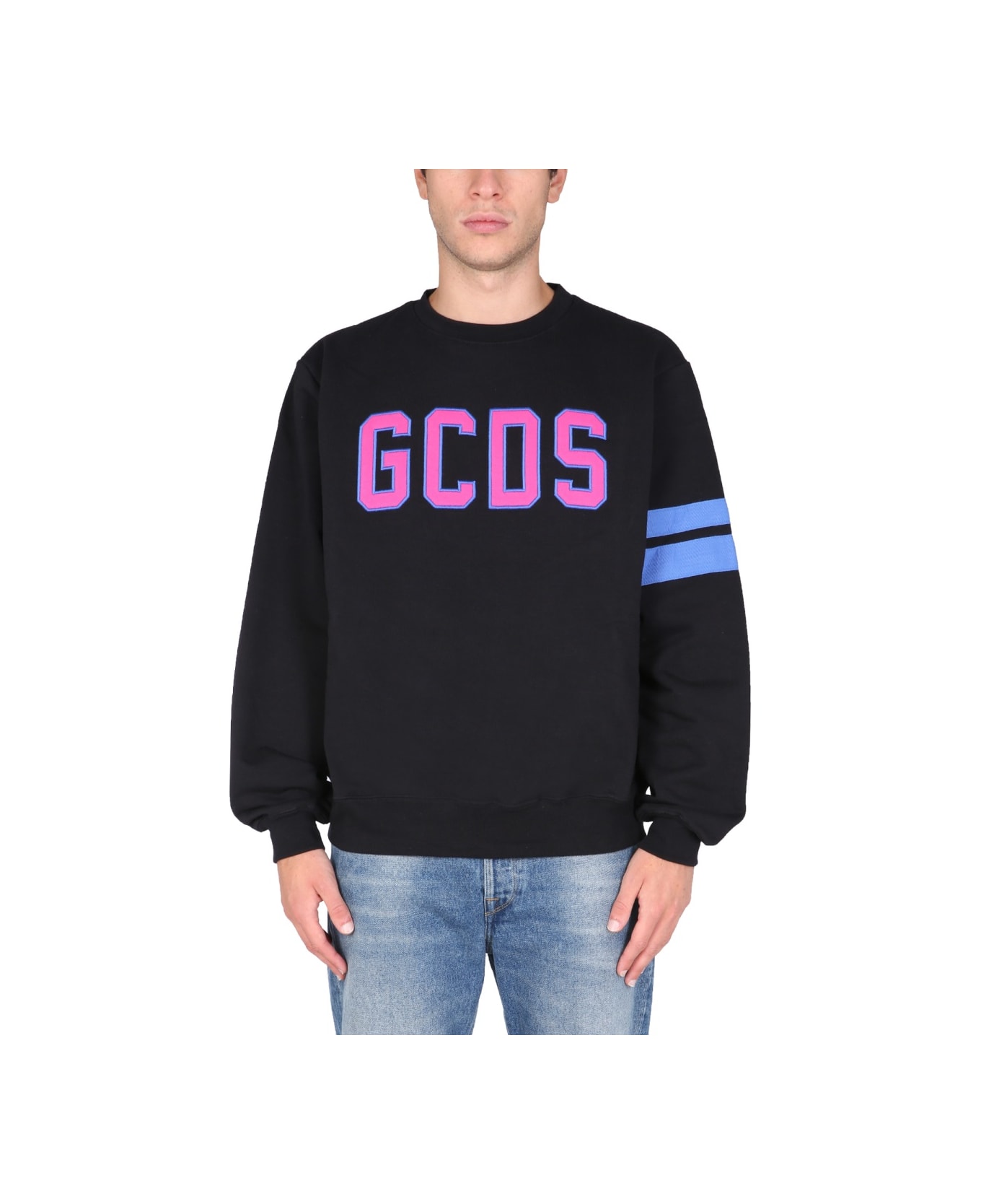 GCDS Logo Embroidered Cotton Sweatshirt - BLACK