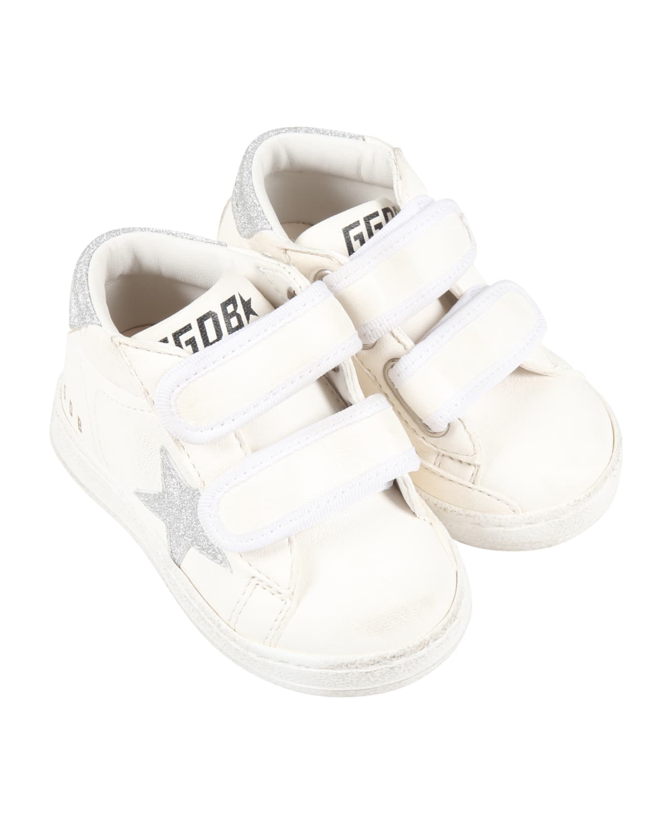 Golden Goose White Sneakers For Girl With Star - White/silver