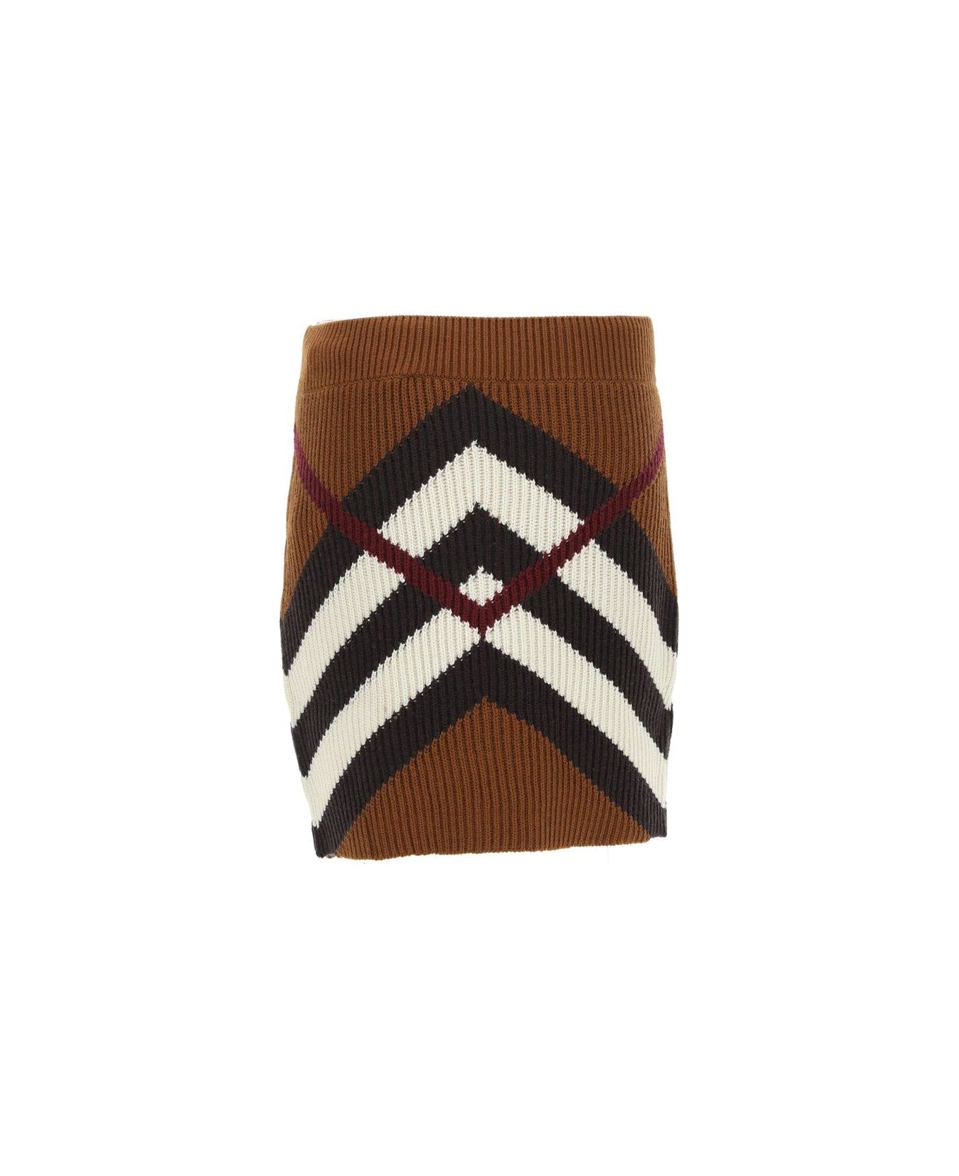 Burberry Checked Knitted Mini Skirt - BROWN