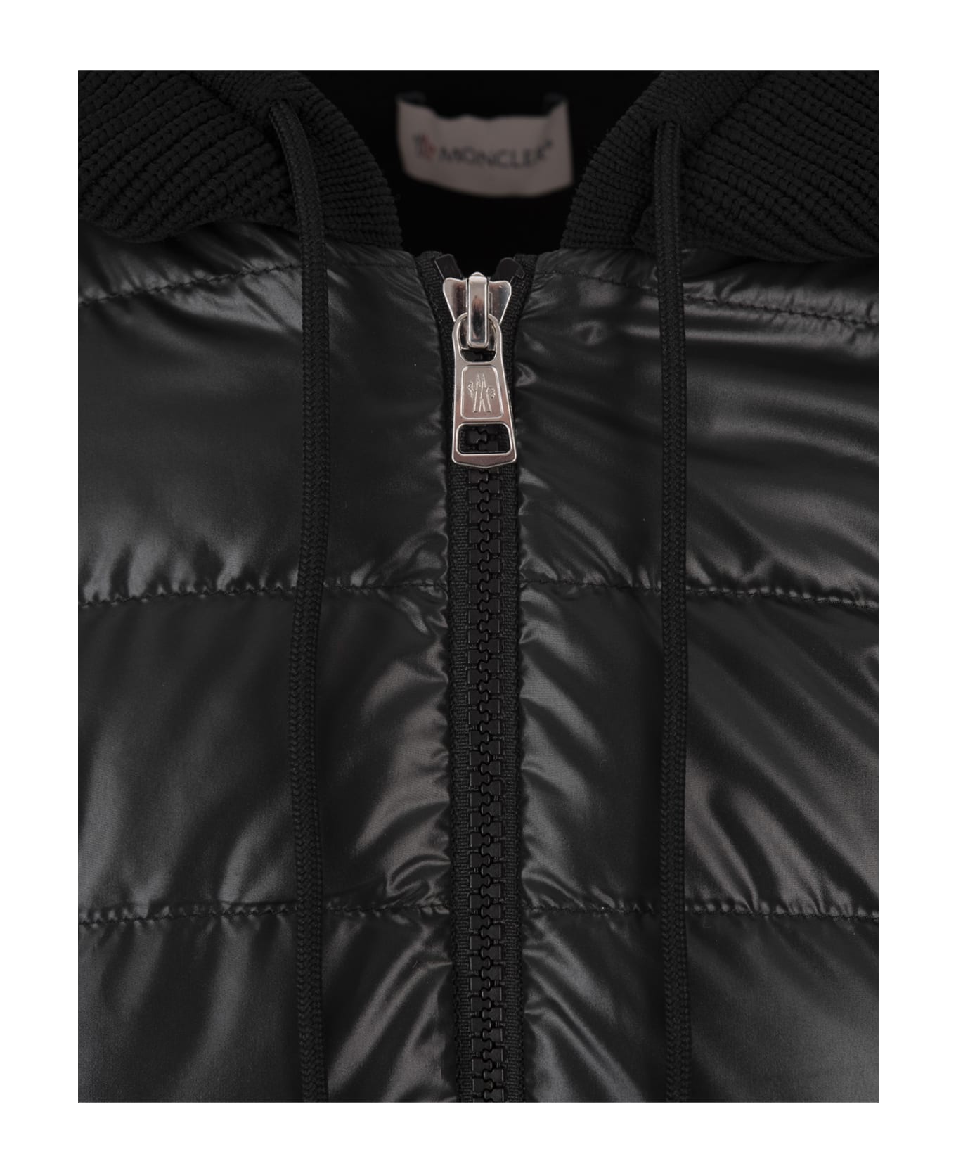 Moncler Padded Tricot Cardigan With Hood In Black - Black ダウンジャケット