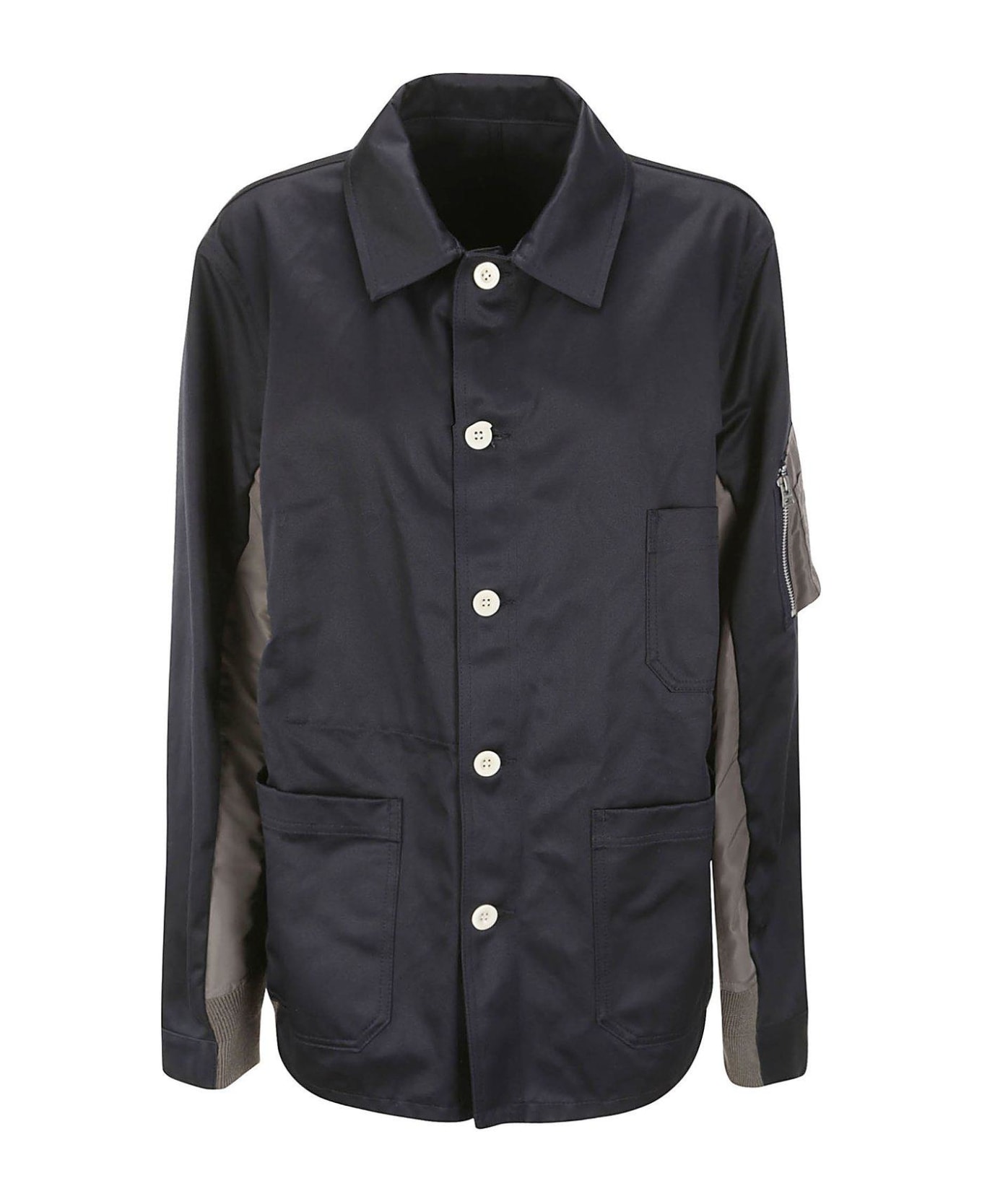 Sacai Buttoned Long-sleeved Jacket - NAVY×TAUPE