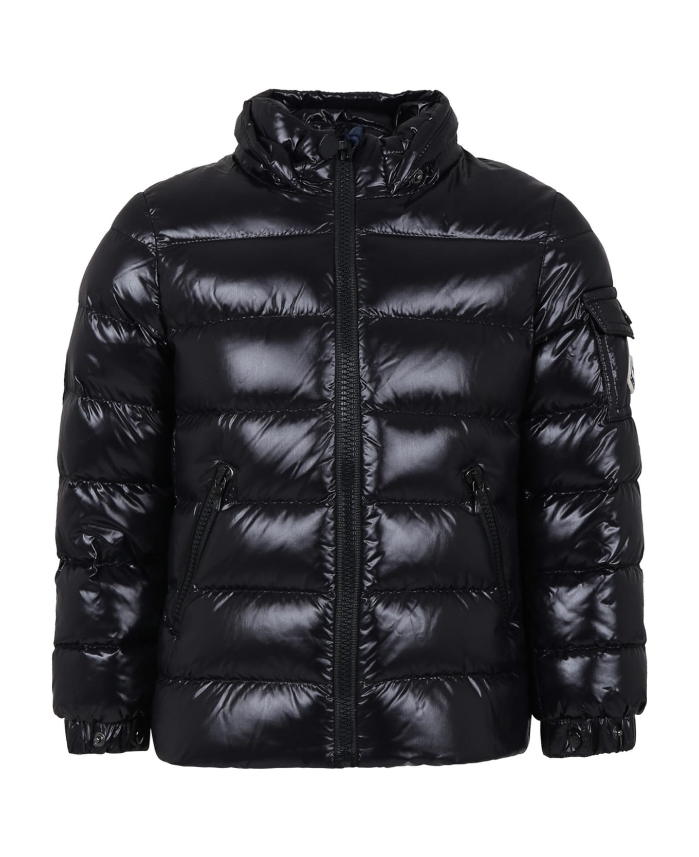 Moncler Black Bady Down Jacket For Girl With Logo - Black