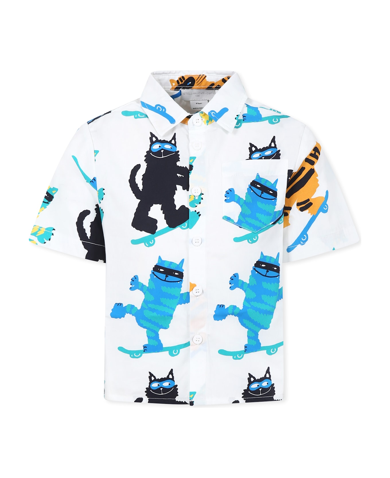 Stella McCartney Kids White Shirt For Boy With Cats - White