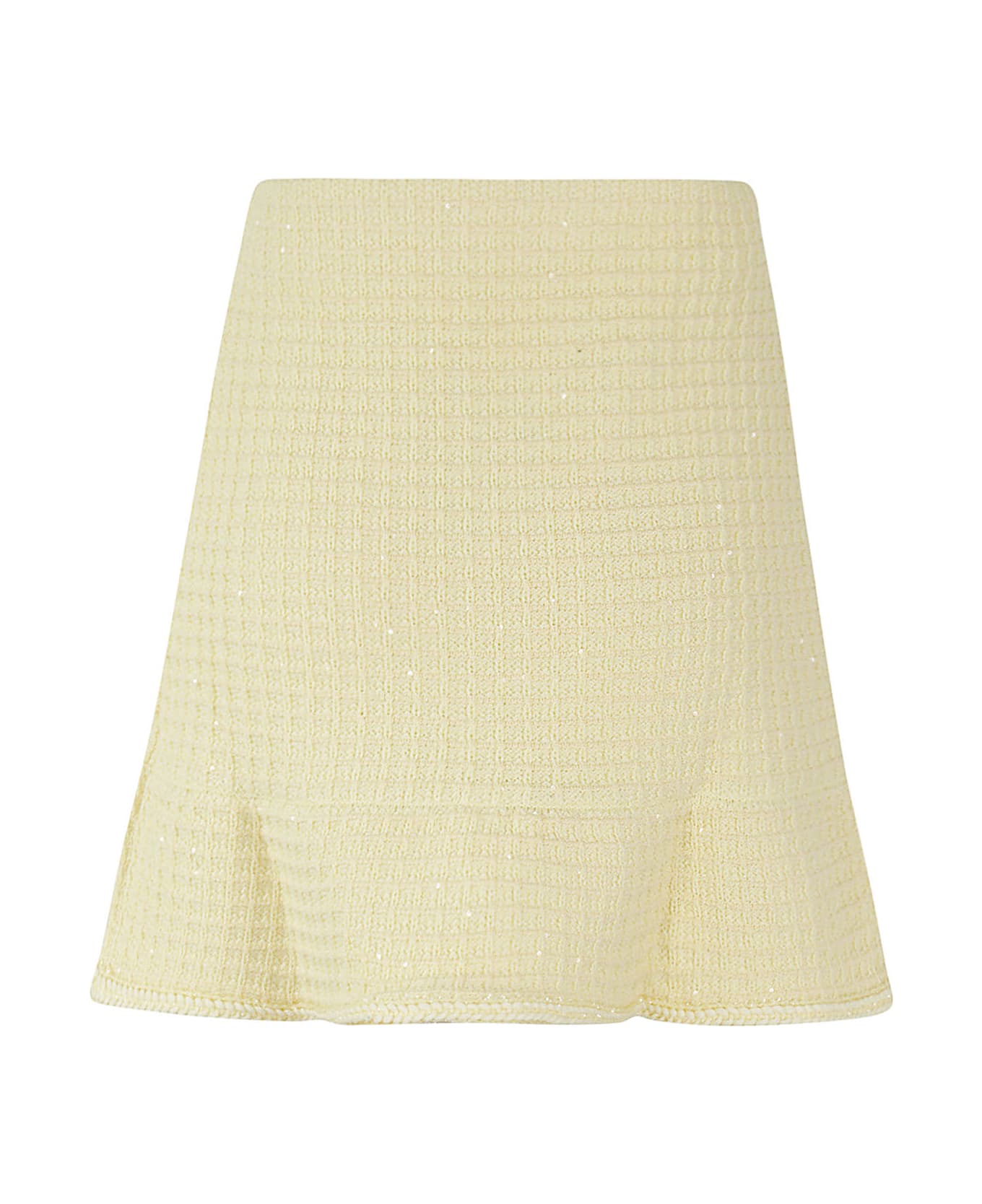 self-portrait Mini Yellow Skirt With Flounce And Jewel Buttons In Tweed Woman - Yellow
