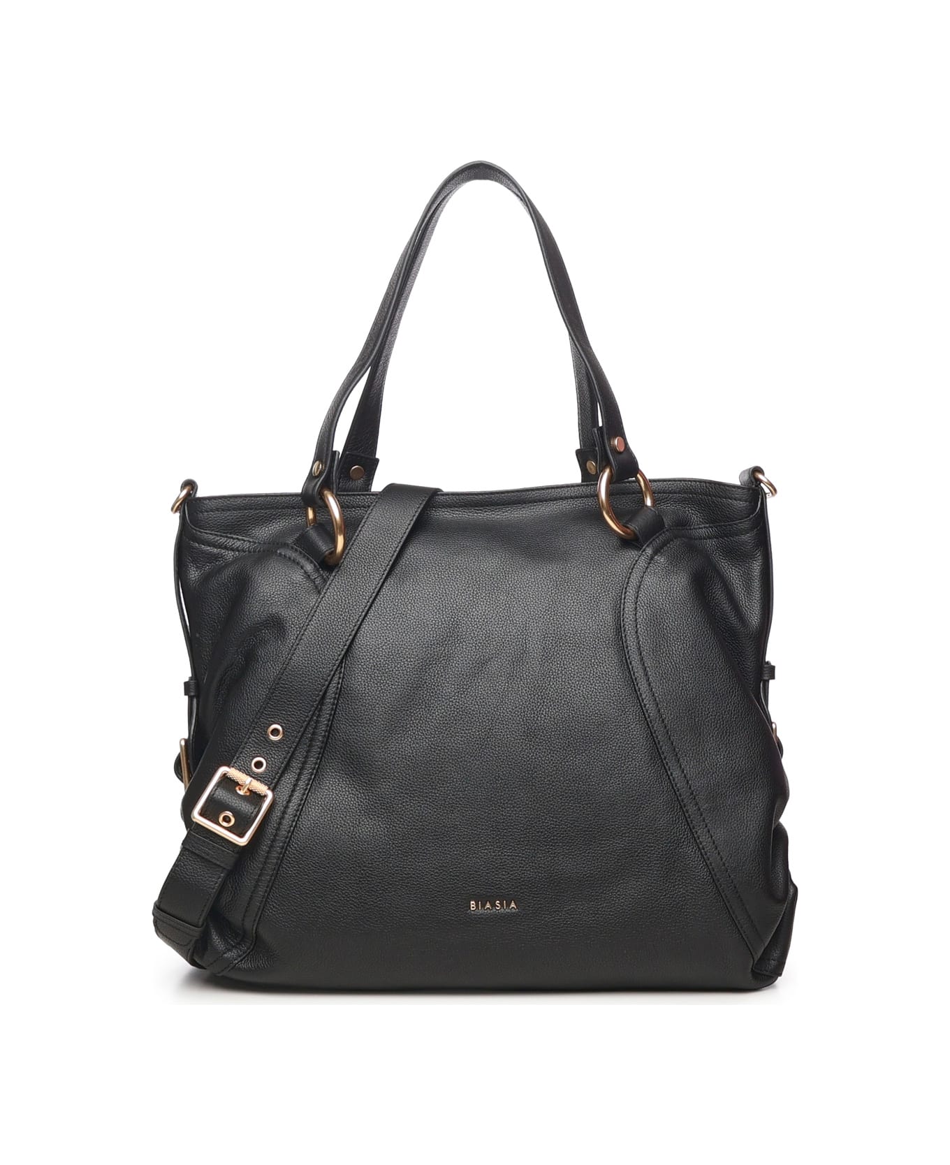 Biasia Weave Leather Shopper Bag - Black