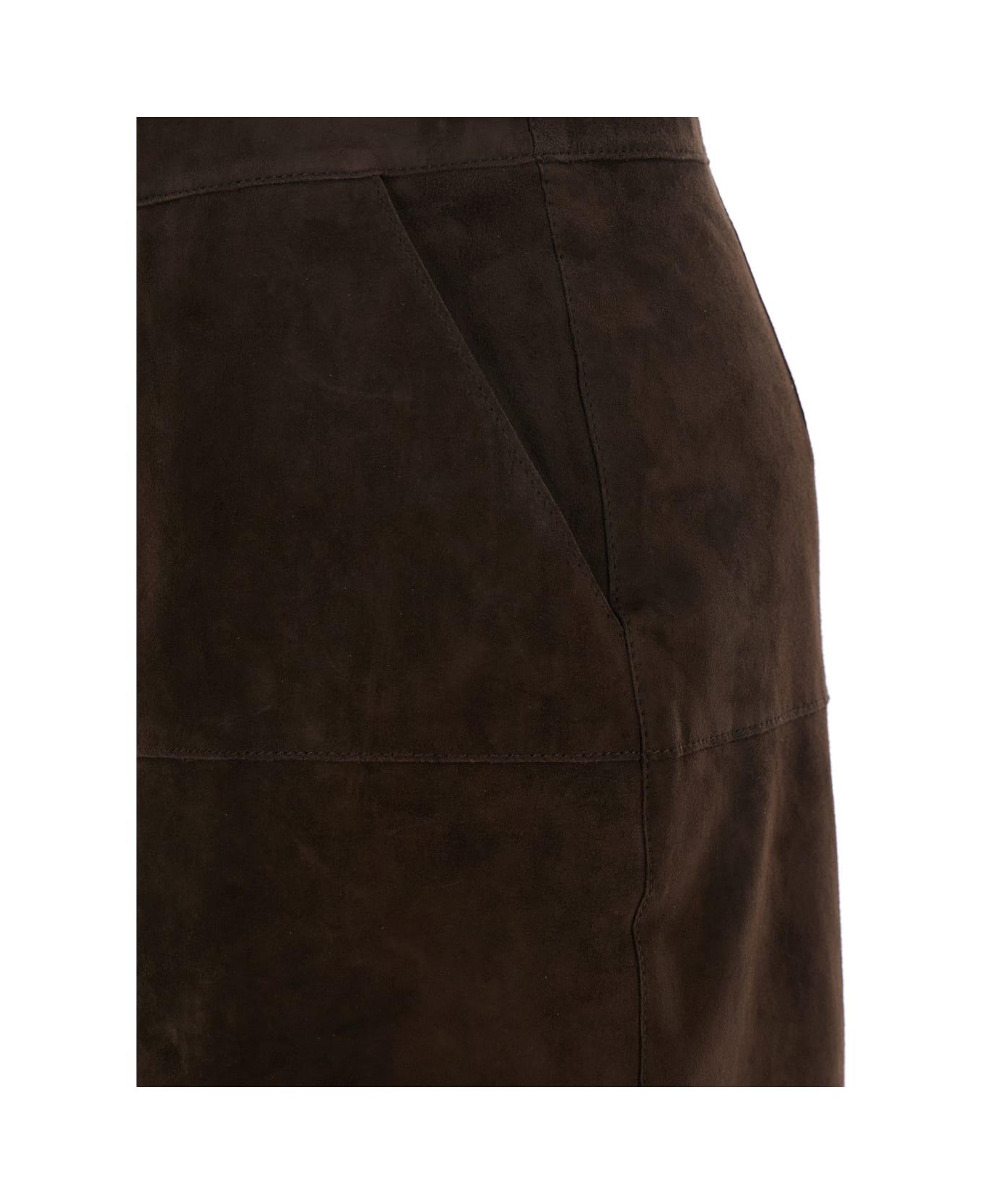 Parosh Brown Short Skirt With Side Pockets In Suede Woman - Brown