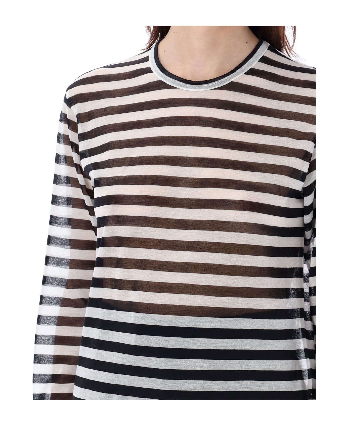 Junya Watanabe T-shirt Poly Stripes - BLACK WHITE