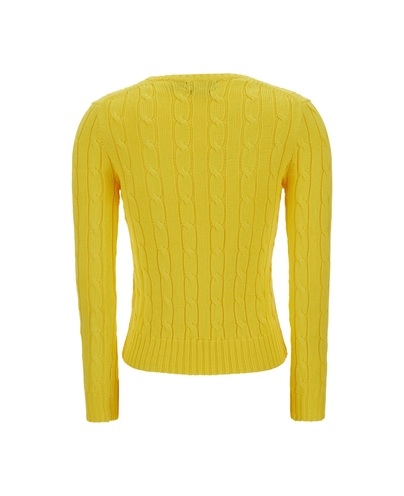 Polo Ralph Lauren Yellow Tight Fit Crew Neck Sweater In Cotton Woman - Yellow