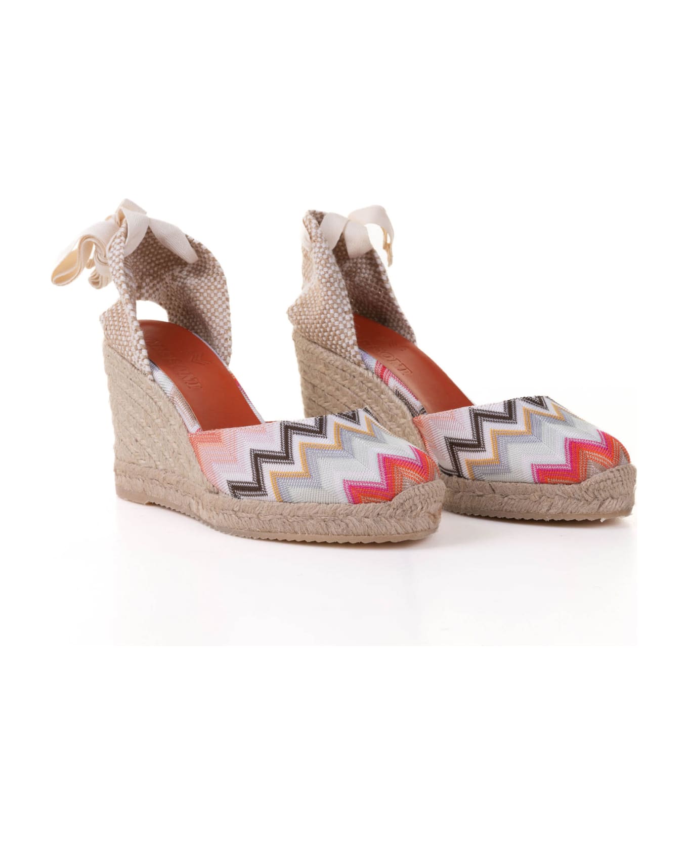 Missoni Espadrilles In Chevron Fabric With Wedge And Ankle Laces - PINK