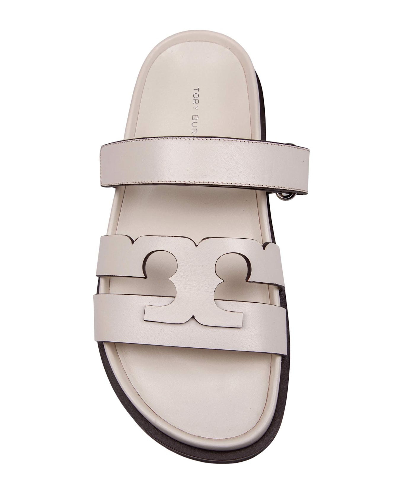 Tory Burch Slide Ines Sport Double T In Ivory Leather - Ivory