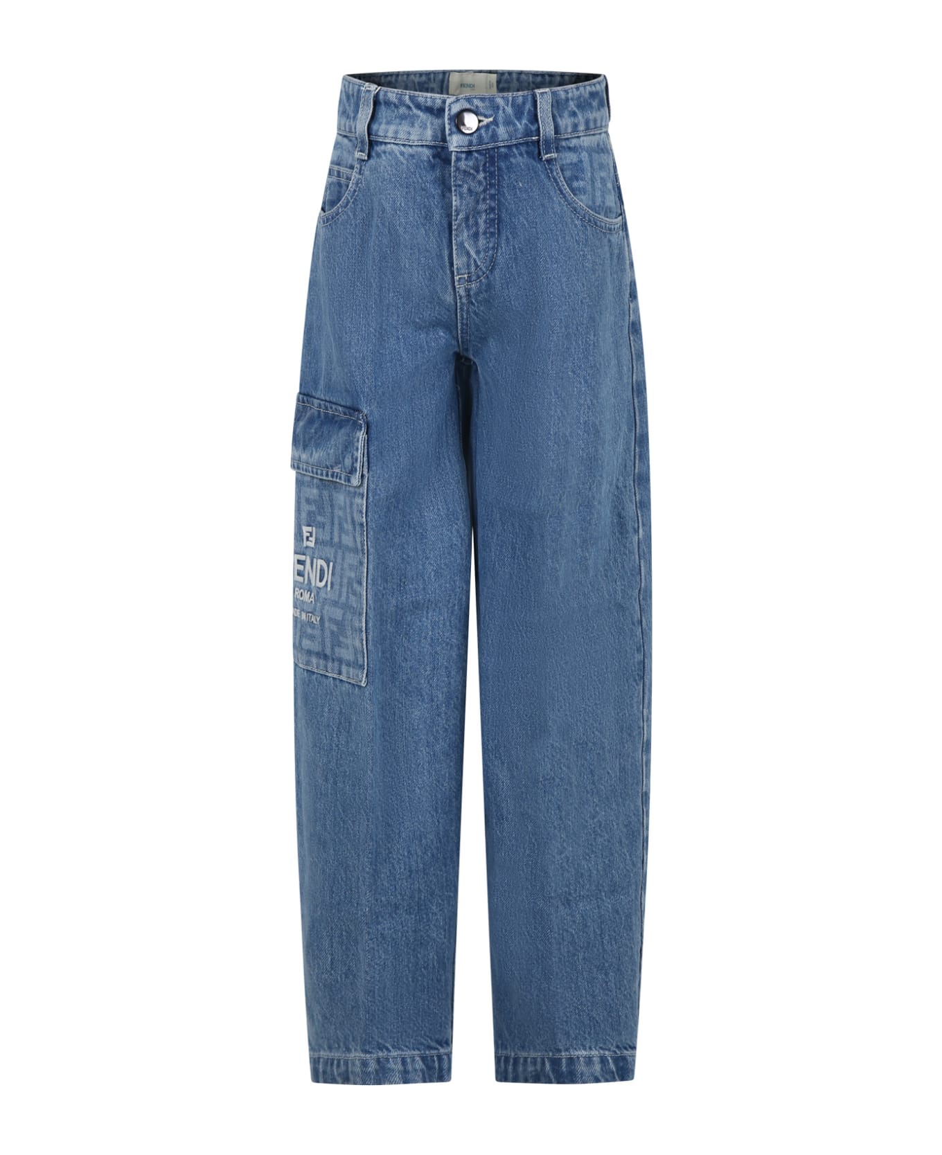 Fendi Sacco Blue Jeans For Kids With Ff - Denim
