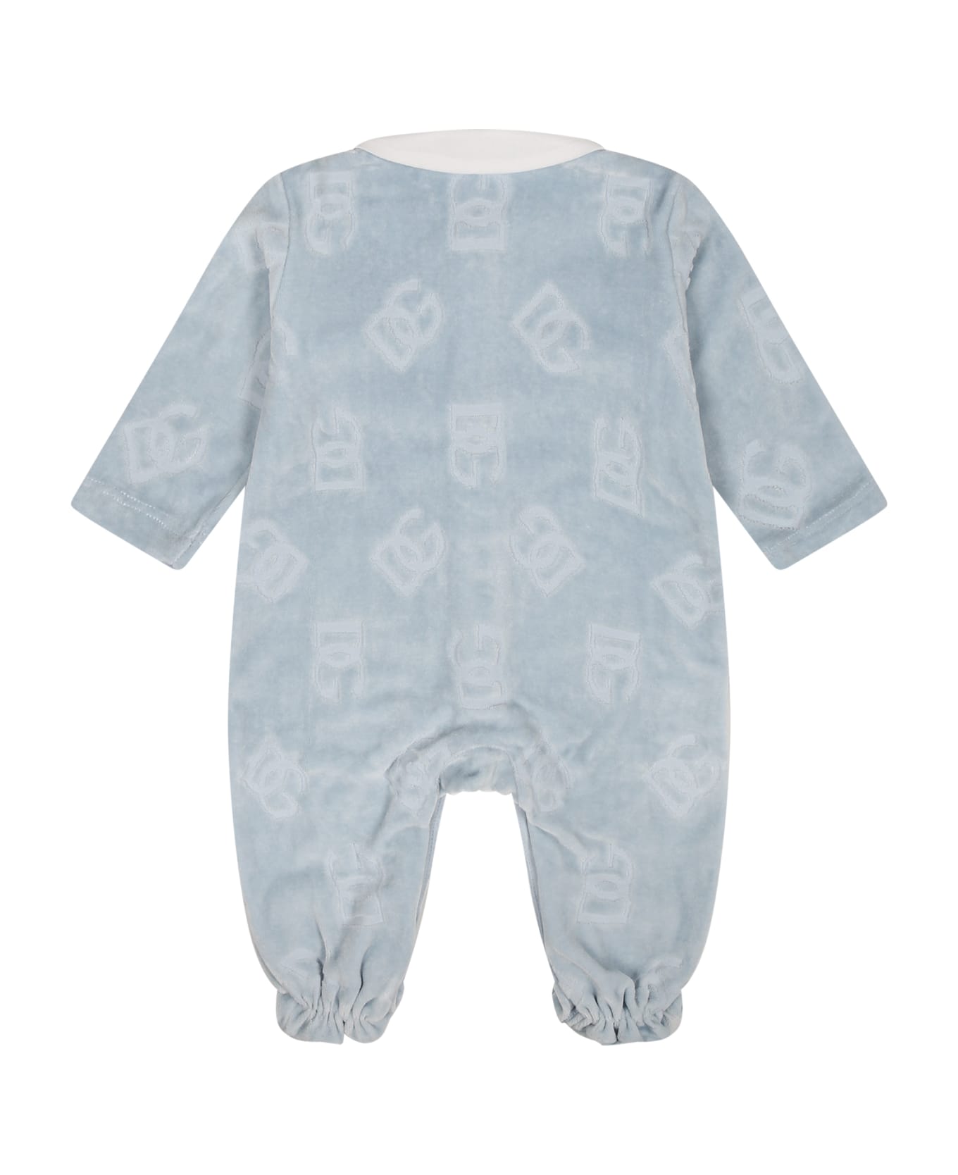 Dolce & Gabbana Light Blue Babygrow For Baby Boy With Logo - Light Blue ボディスーツ＆セットアップ