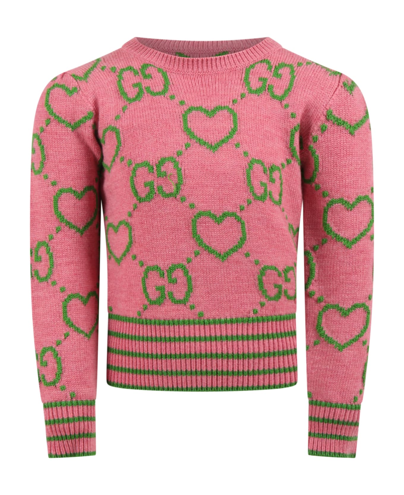 Gucci Pink Sweater For Girl With Iconic Green Gg - Pink