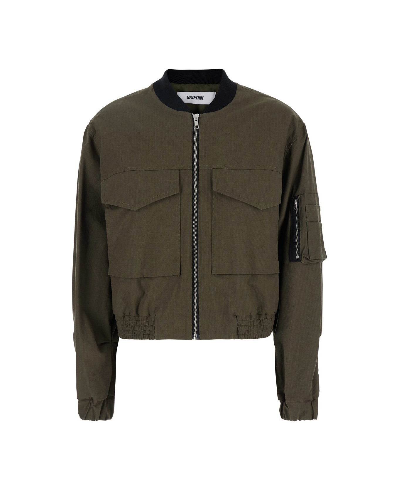 Mauro Grifoni Green Cropped Jacket With Maxi Pockets On Front And Sleeve In Cotton Woman - Green