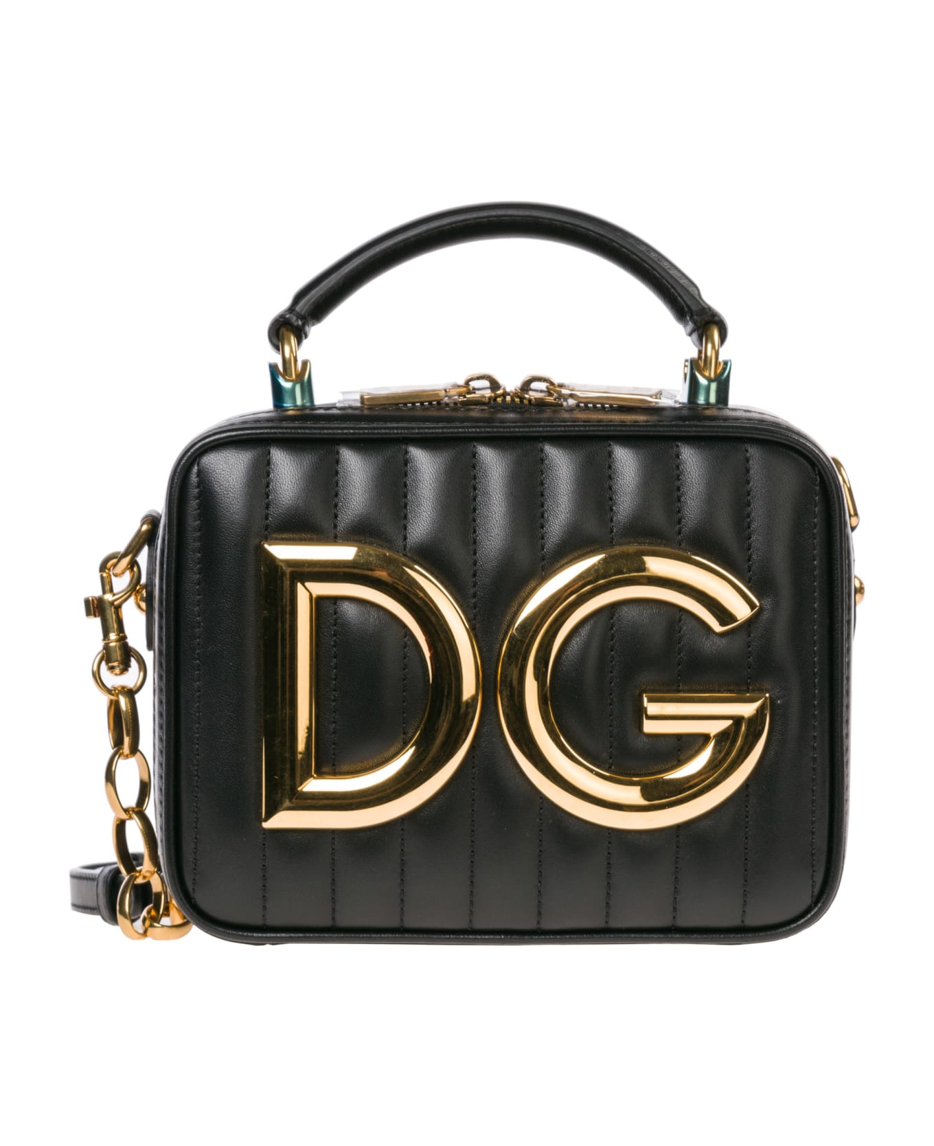 Dolce & Gabbana  Leather Handbag Shopping Bag Purse Dg Girls - Nero