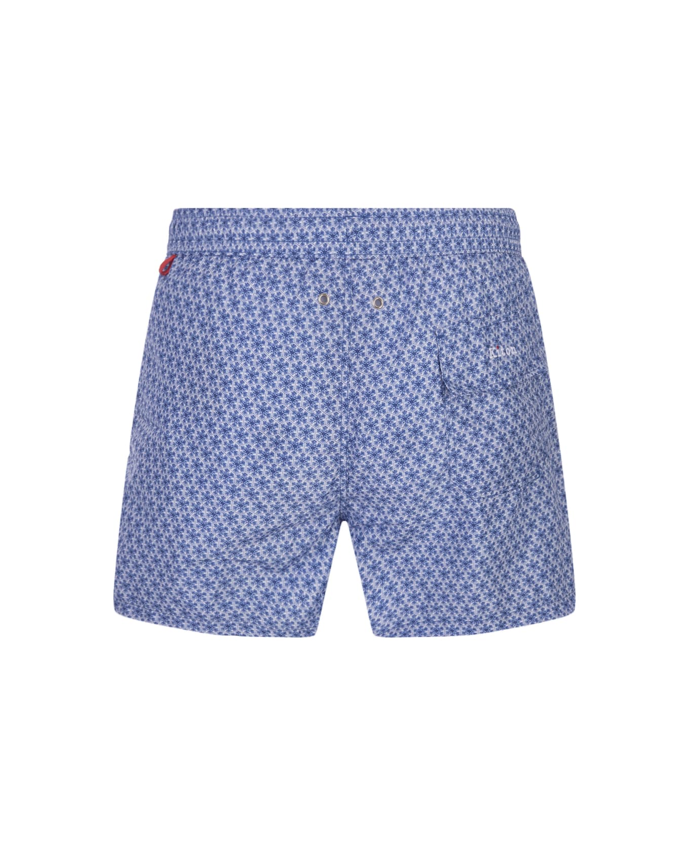 Kiton Blue Swim Shorts With Geometric Floral Pattern - Blue スイムトランクス