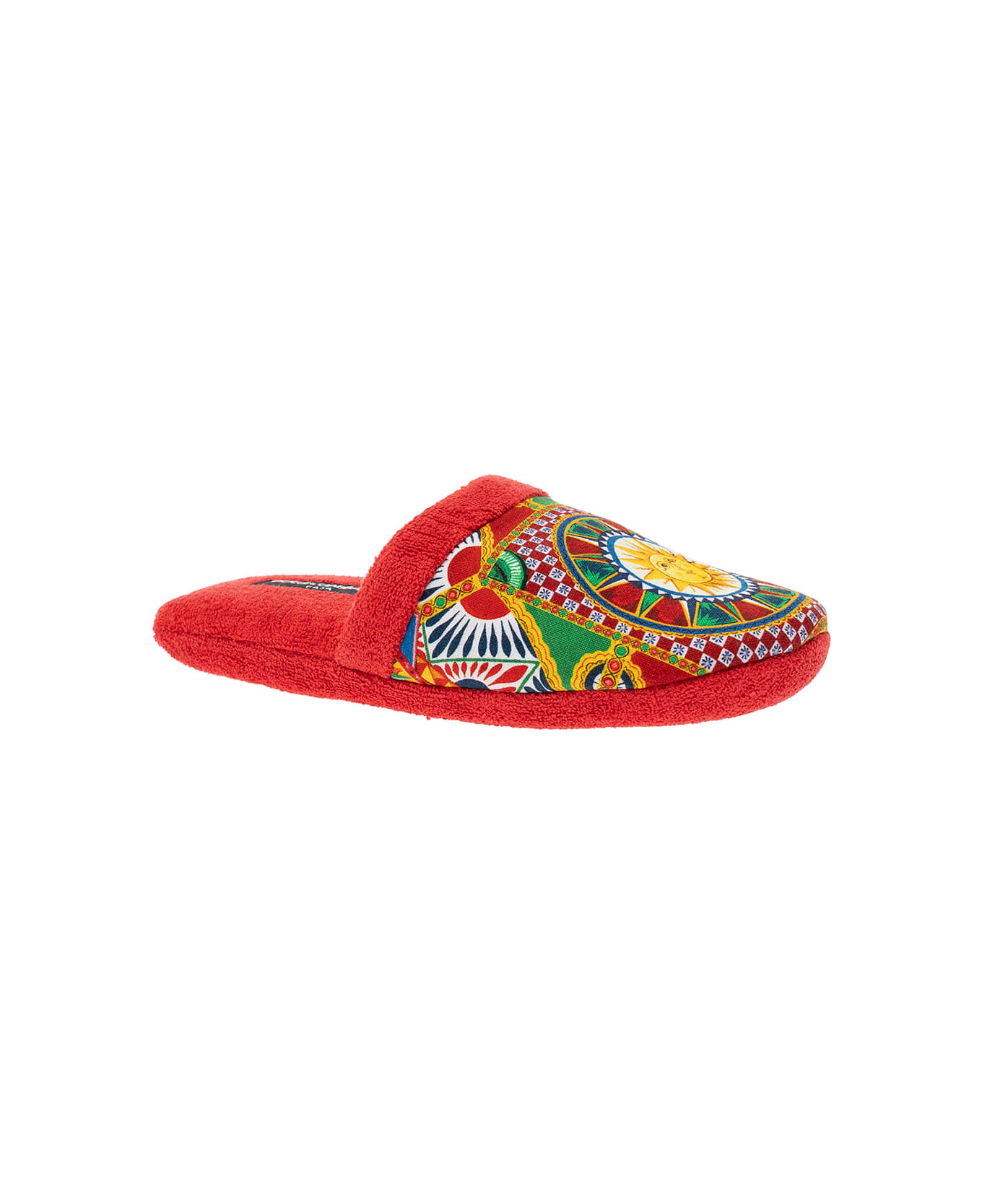 Dolce & Gabbana Cotton Terry Slippers Carretto Siciliano - Red