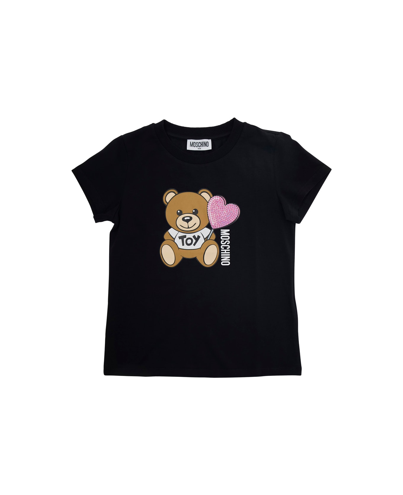 Moschino Black T-shirt With Teddy Bear Print On The Front In Cotton Girl - Black