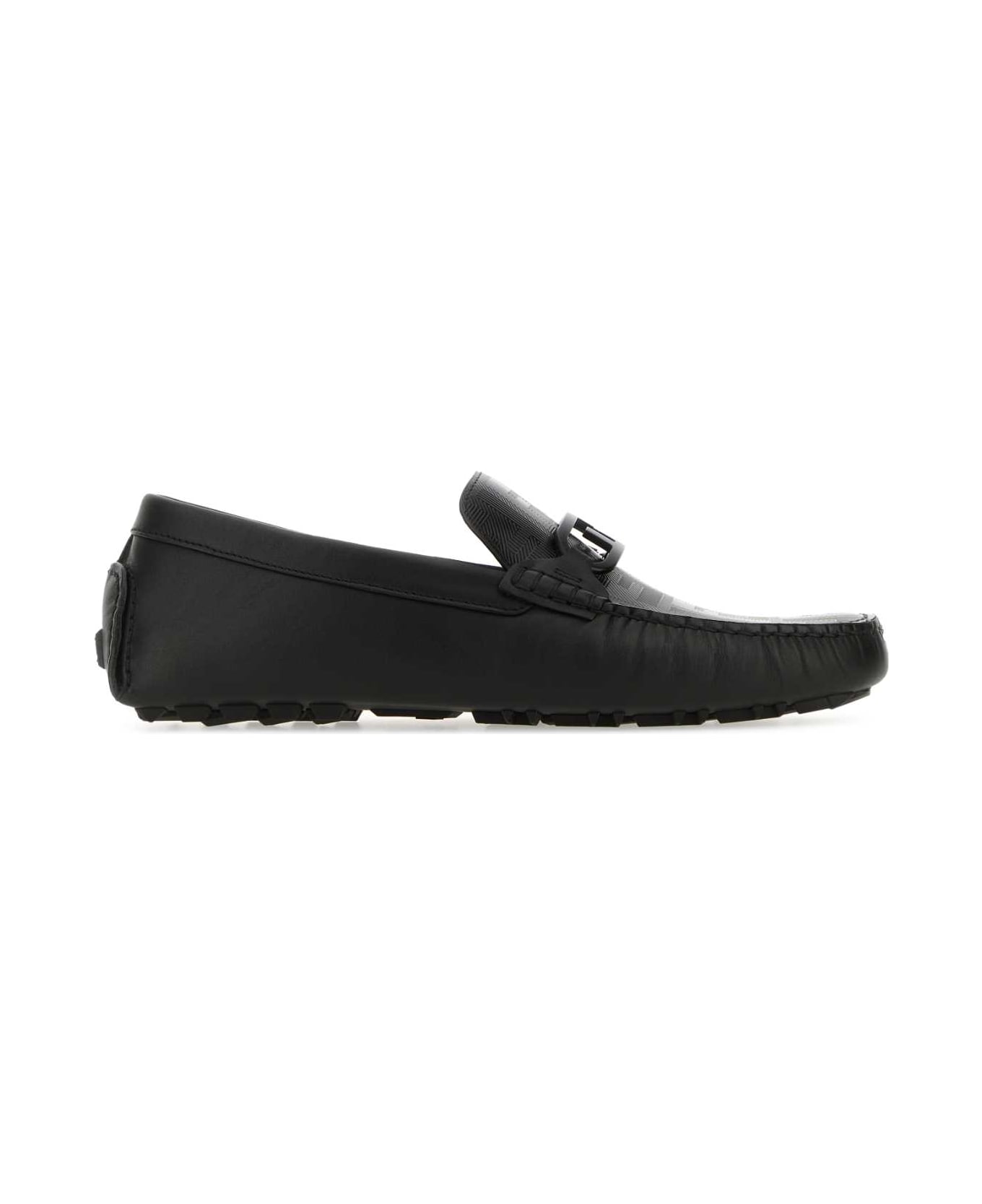 Fendi Black Leather Diver O Lock Loafers - BLK