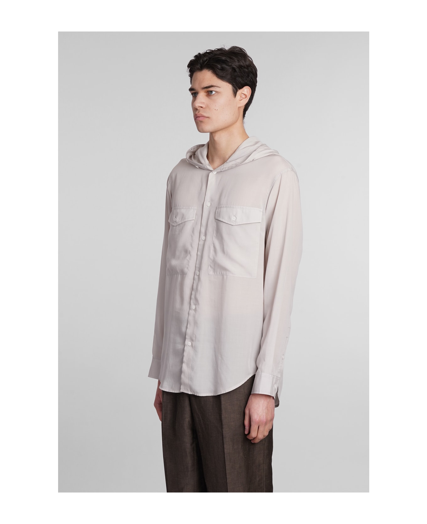 Emporio Armani Shirt In Grey Wool And Polyester - grey
