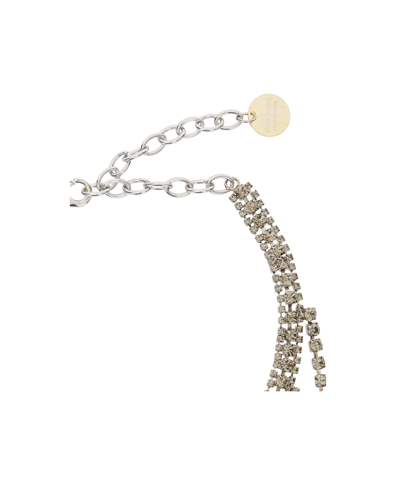 Silvia Gnecchi Metallic-colored Necklace With All-over Applied Glass Crystals And Adjustable Clasp In Brass Woman - Metallic