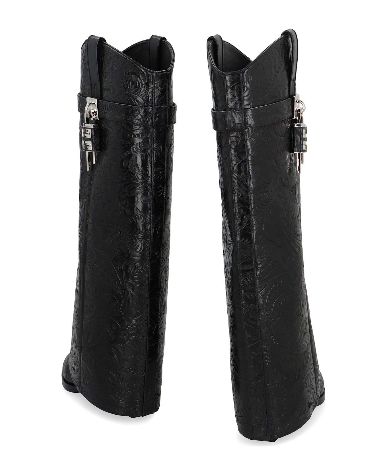 Givenchy Shark Lock Cowboy Leather Boots - black