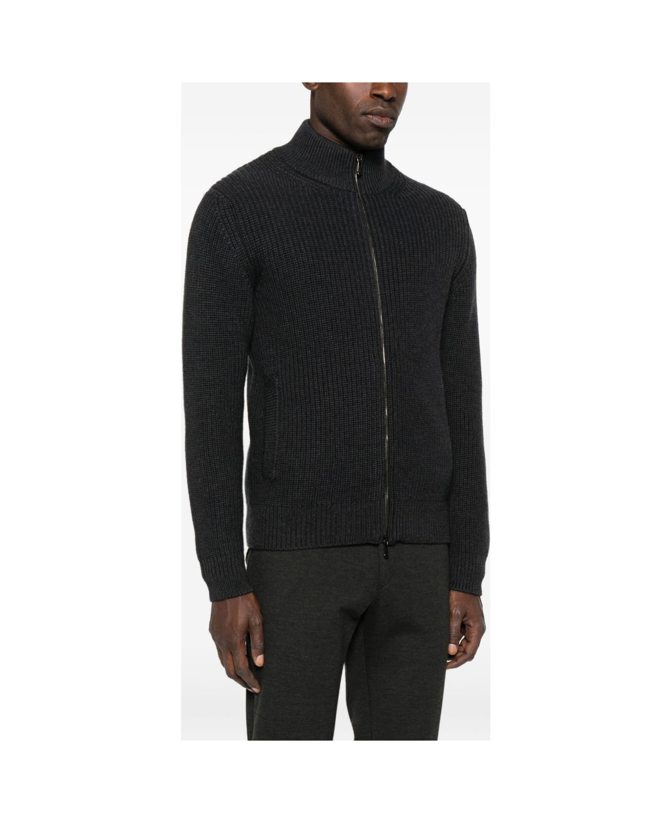 Drumohr Ribbed Cardigan With Zip Closure - Grey