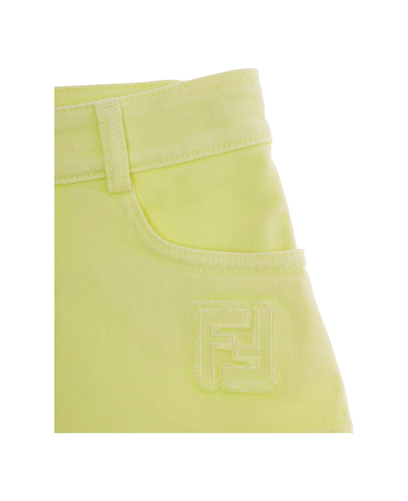 Fendi Yellow Skirt With Tonal Logo Embroidery On The Front And Fringed Hem In Cotton Blend Girl - Yellow