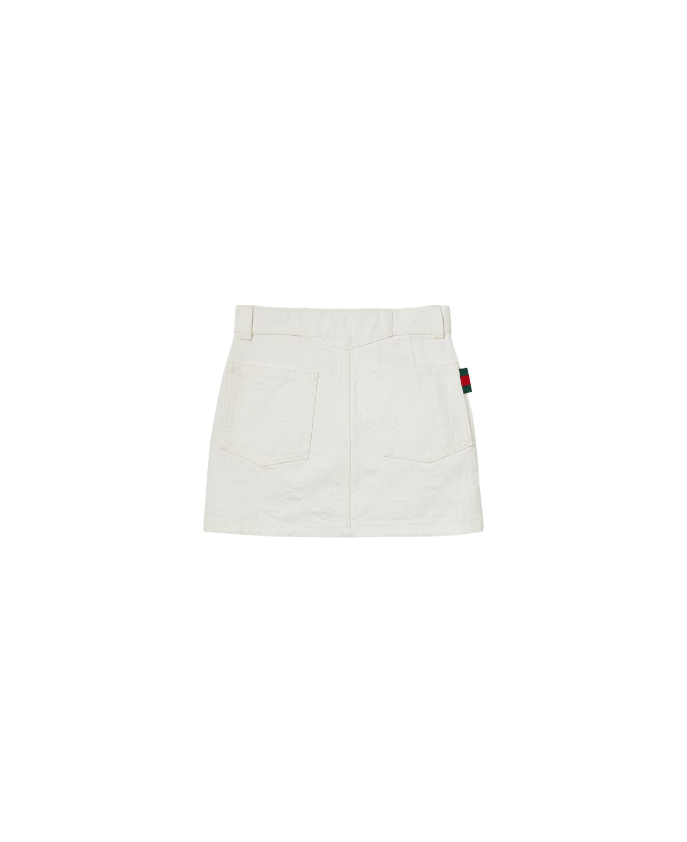 Gucci White Gg Jacquard Denim Skirt - White