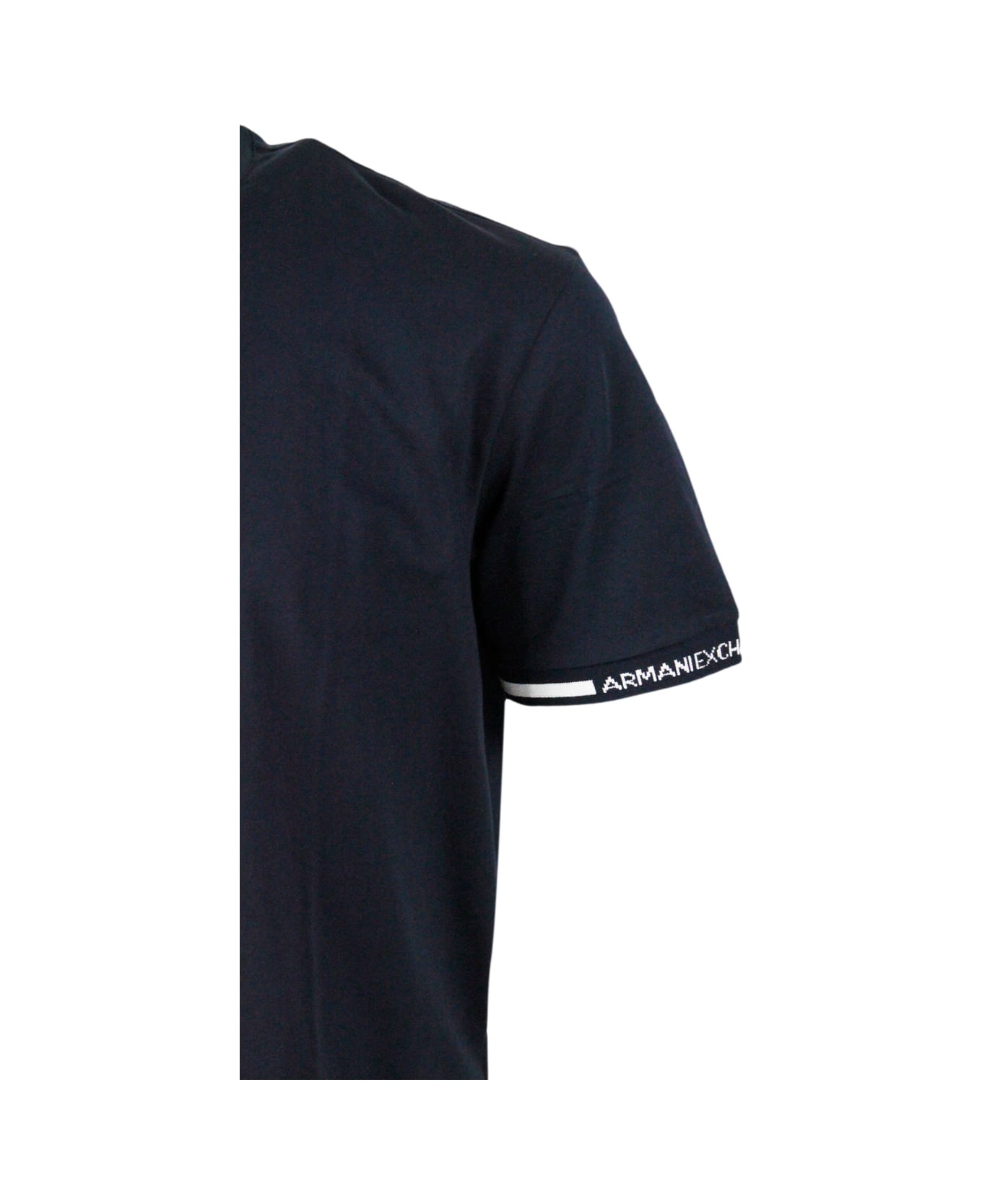 Armani Collezioni Short-sleeved Crew-neck T-shirt With Logo On The Sleeves - Blu