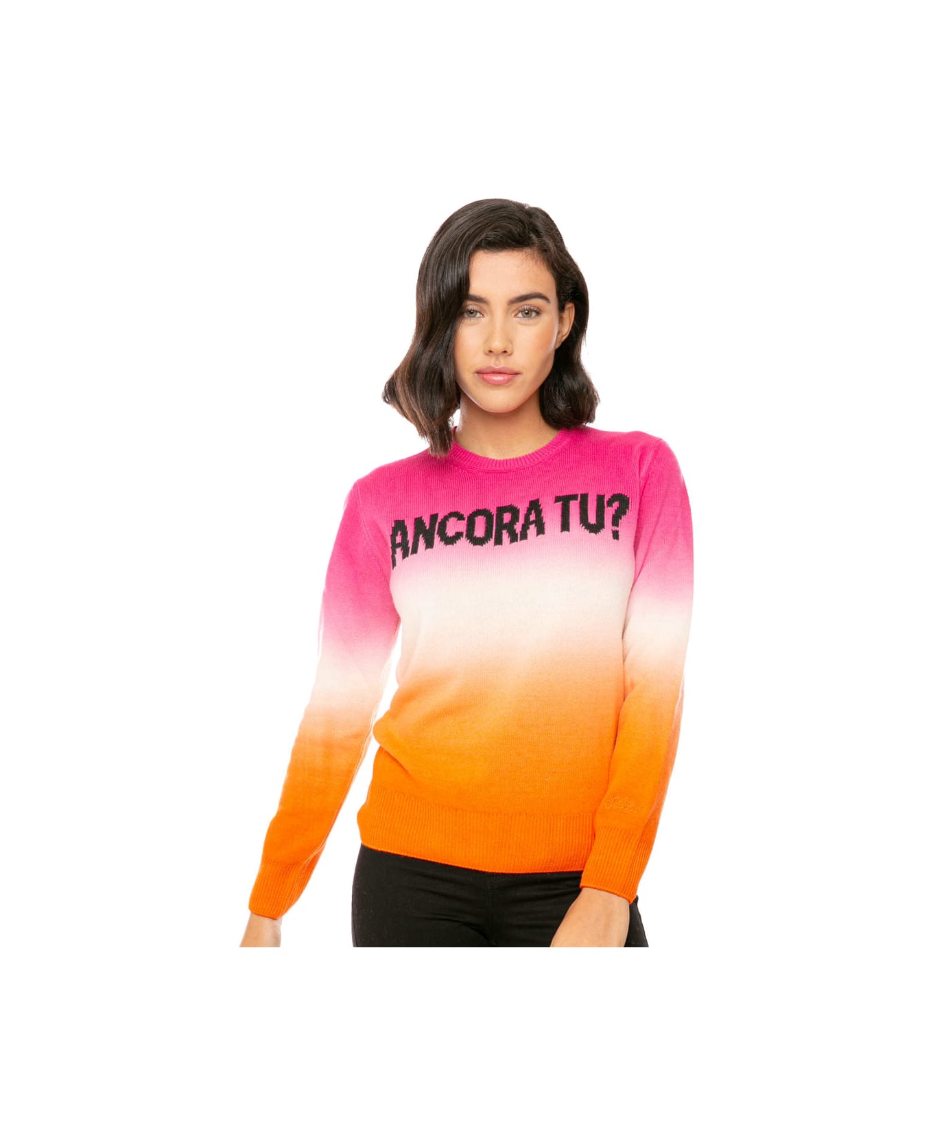 MC2 Saint Barth Fucsia And Orange Degradé Woman Sweater Ancora Tu Writing - PINK