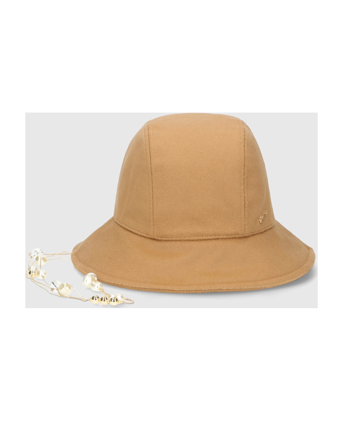 Borsalino Victoria Cloche With Removable Pearls Chain - CAMEL