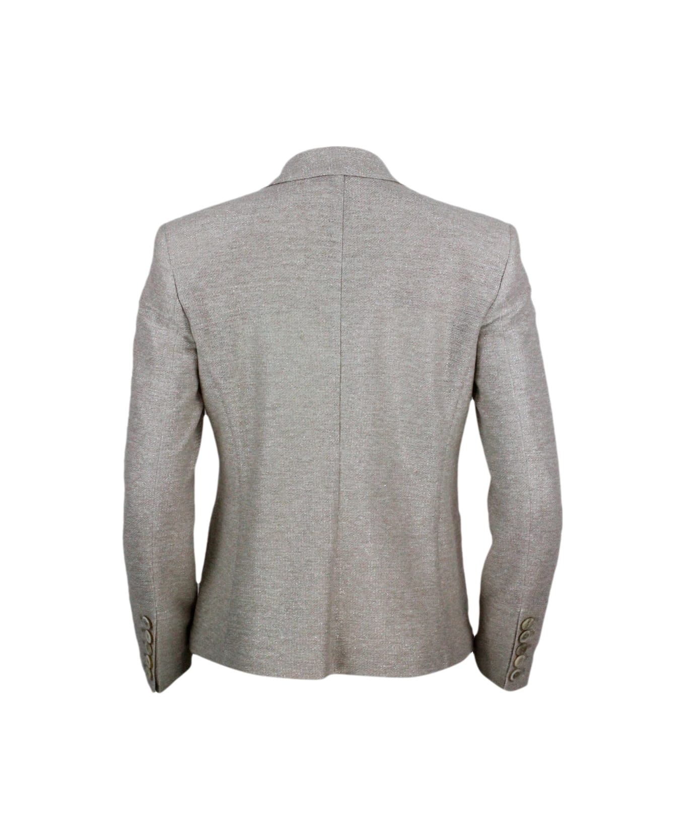 Barba Napoli Single-breasted Two-button Jacket Made Of Linen And Cotton And Embellished With Bright Lurex Threads - Gold