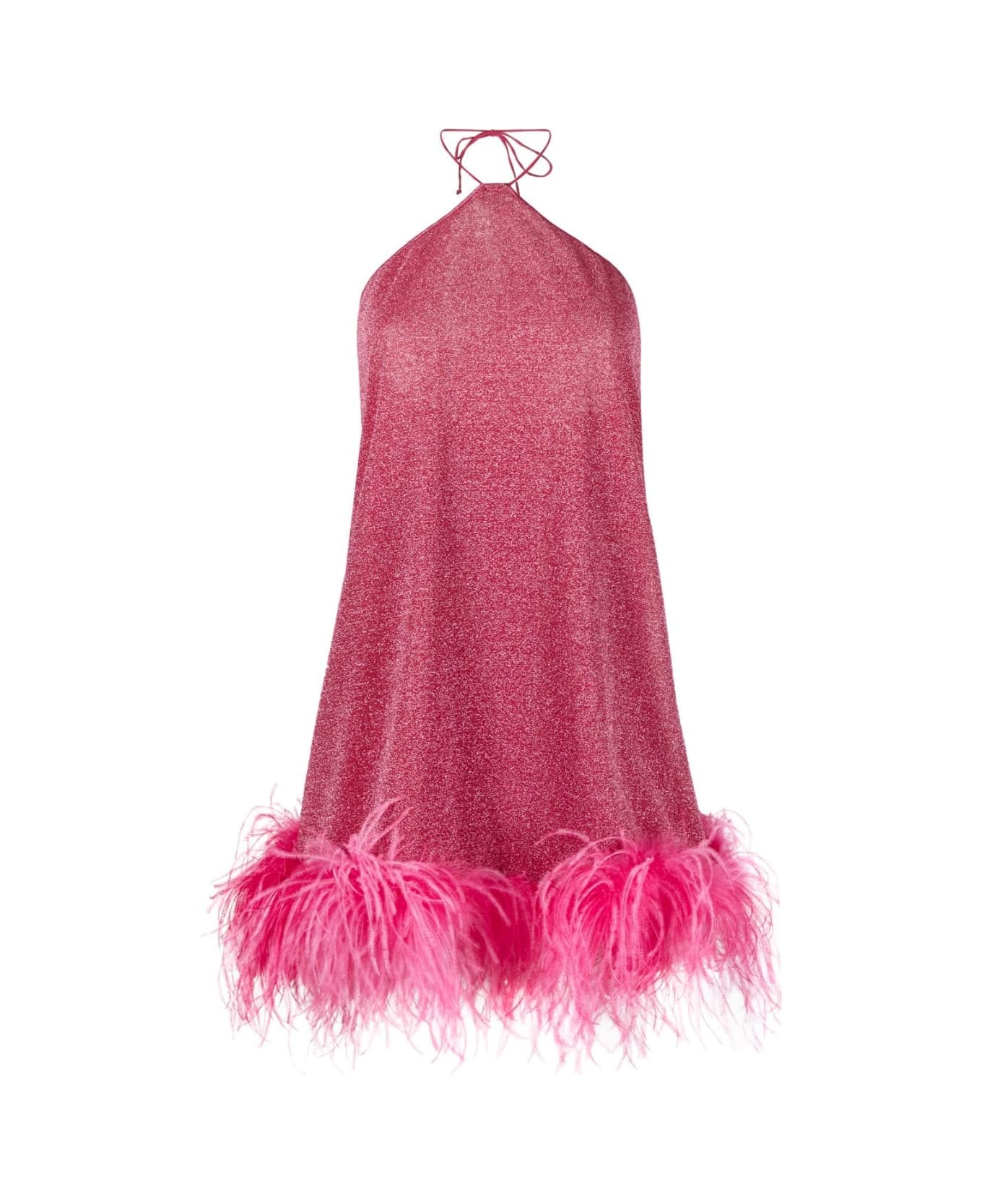 Oseree Lumiere Plumage Necklace Short Dress - Raspberry