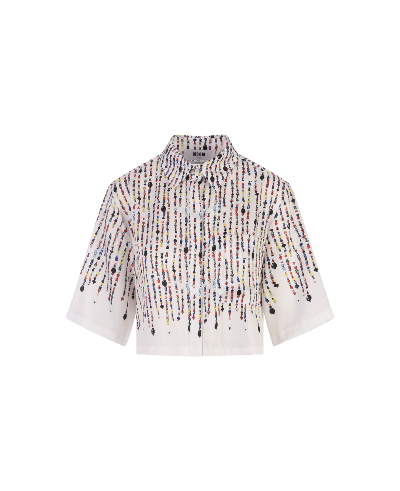 MSGM White Crop Shirt With Multicolour Bead Print - White シャツ